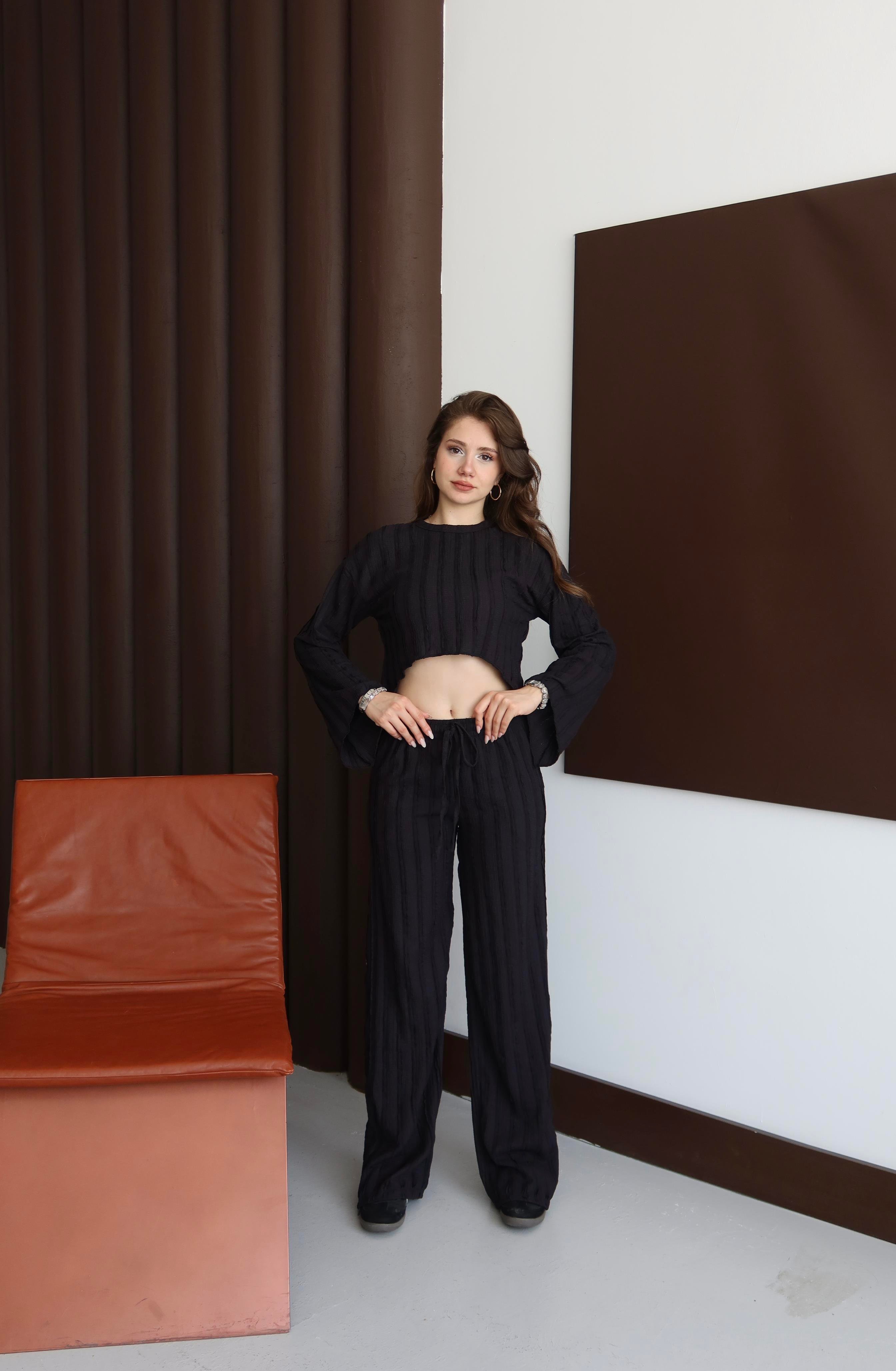 Ters Dikişli Oversize Takım Siyah