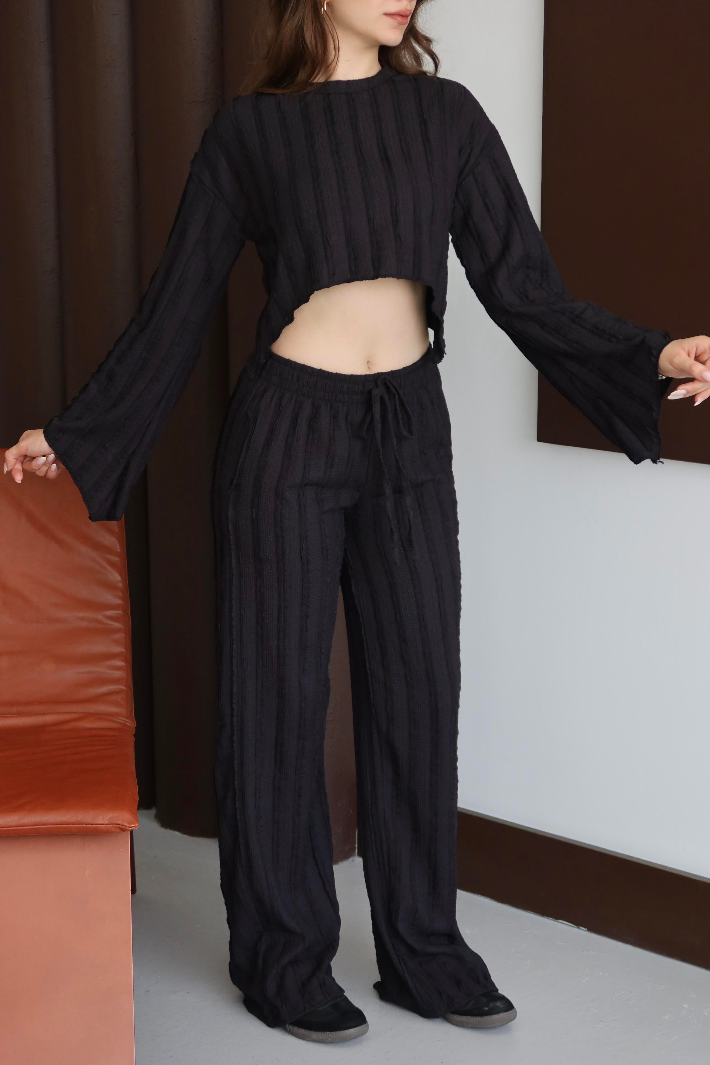 Ters Dikişli Oversize Takım Siyah