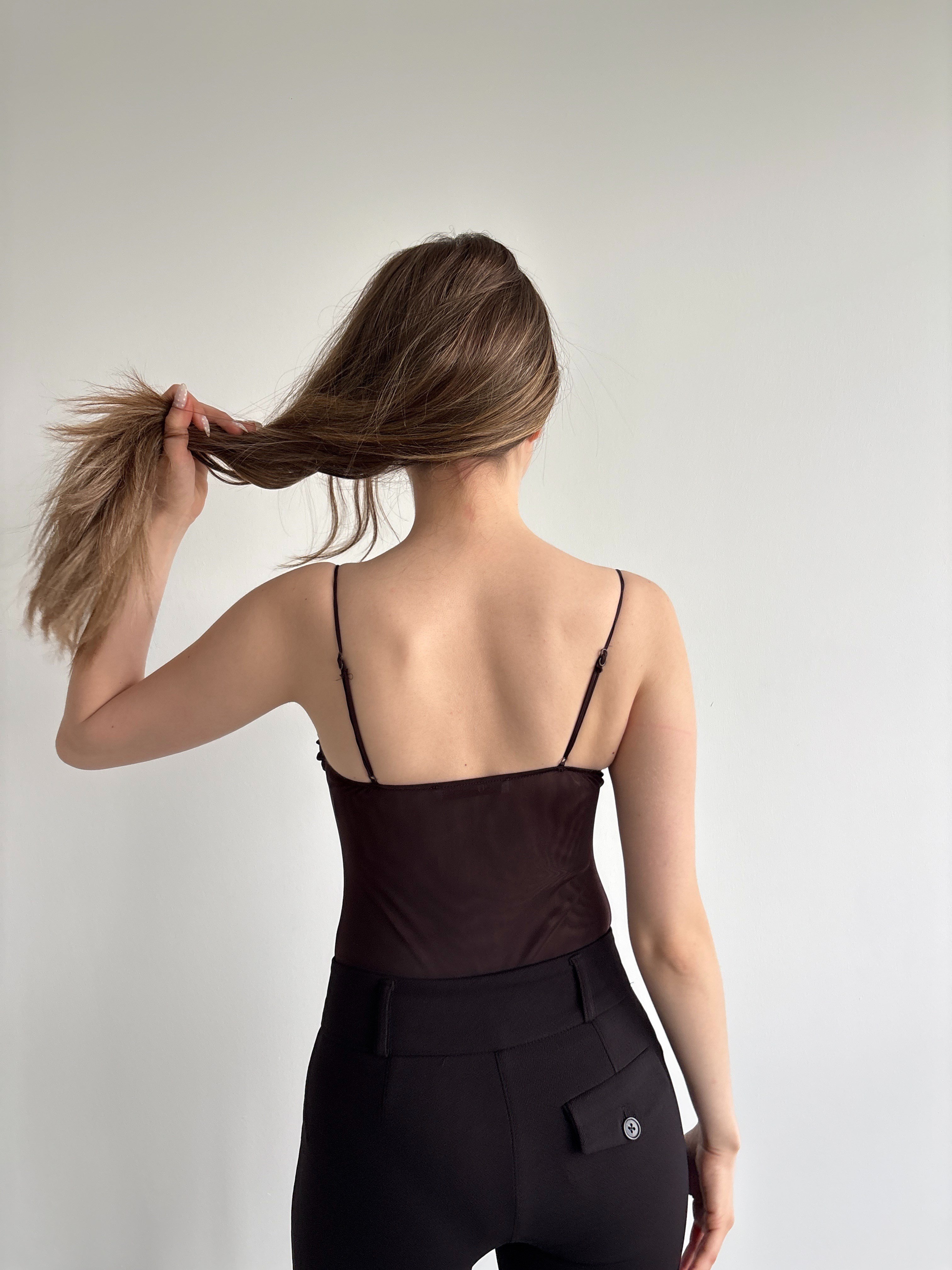 Tül Göğüs Detay Bodysuit