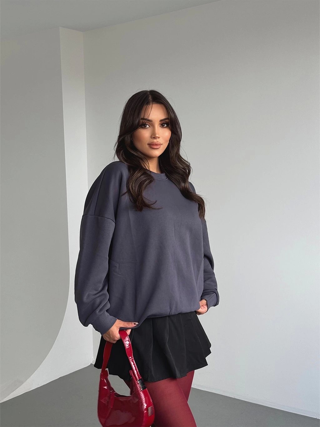 Üç İplik Şardonlu Basic Sweat