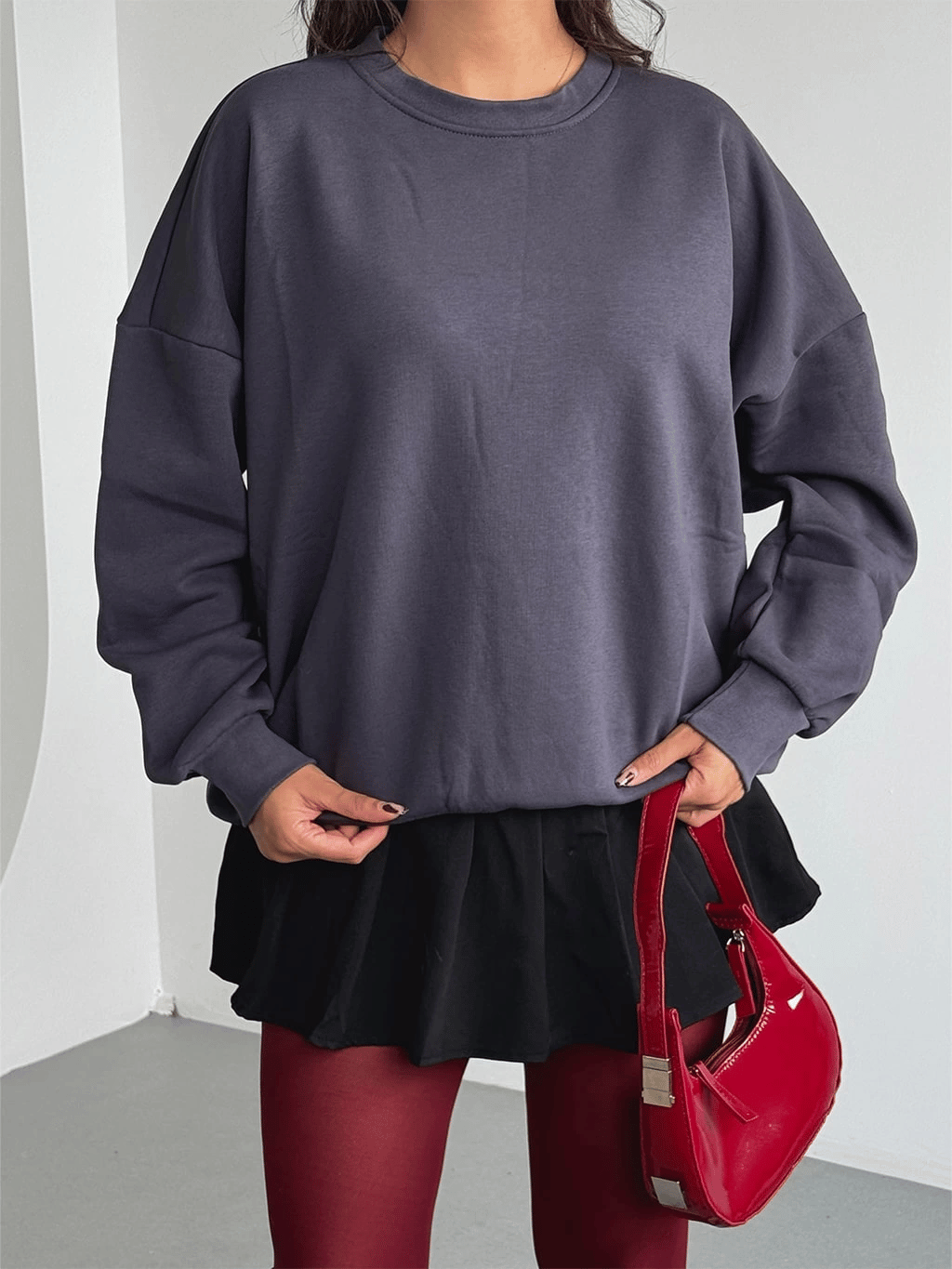 Üç İplik Şardonlu Basic Sweat
