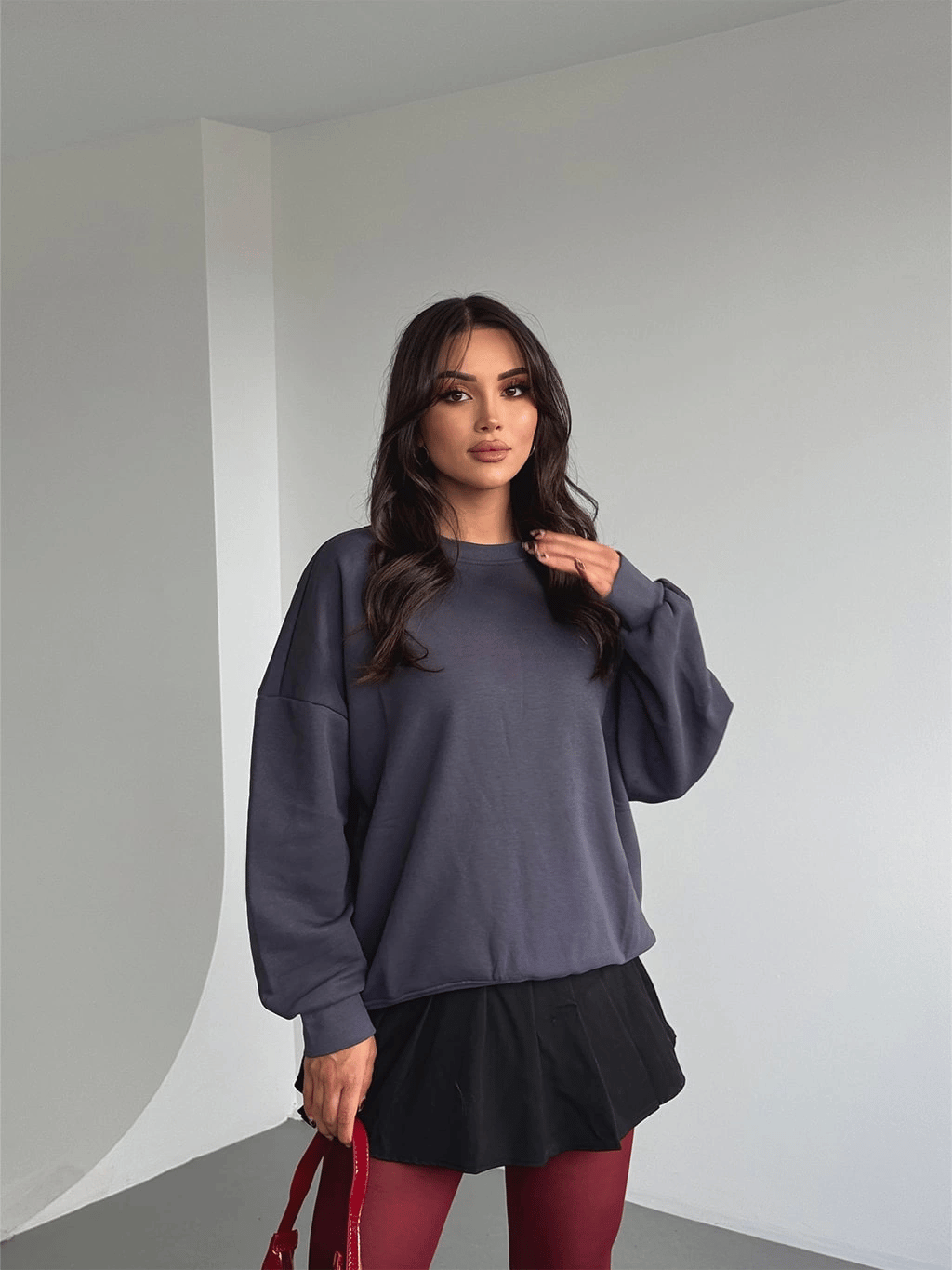Üç İplik Şardonlu Basic Sweat