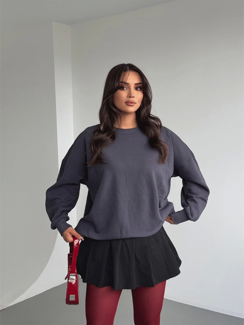 Üç İplik Şardonlu Basic Sweat