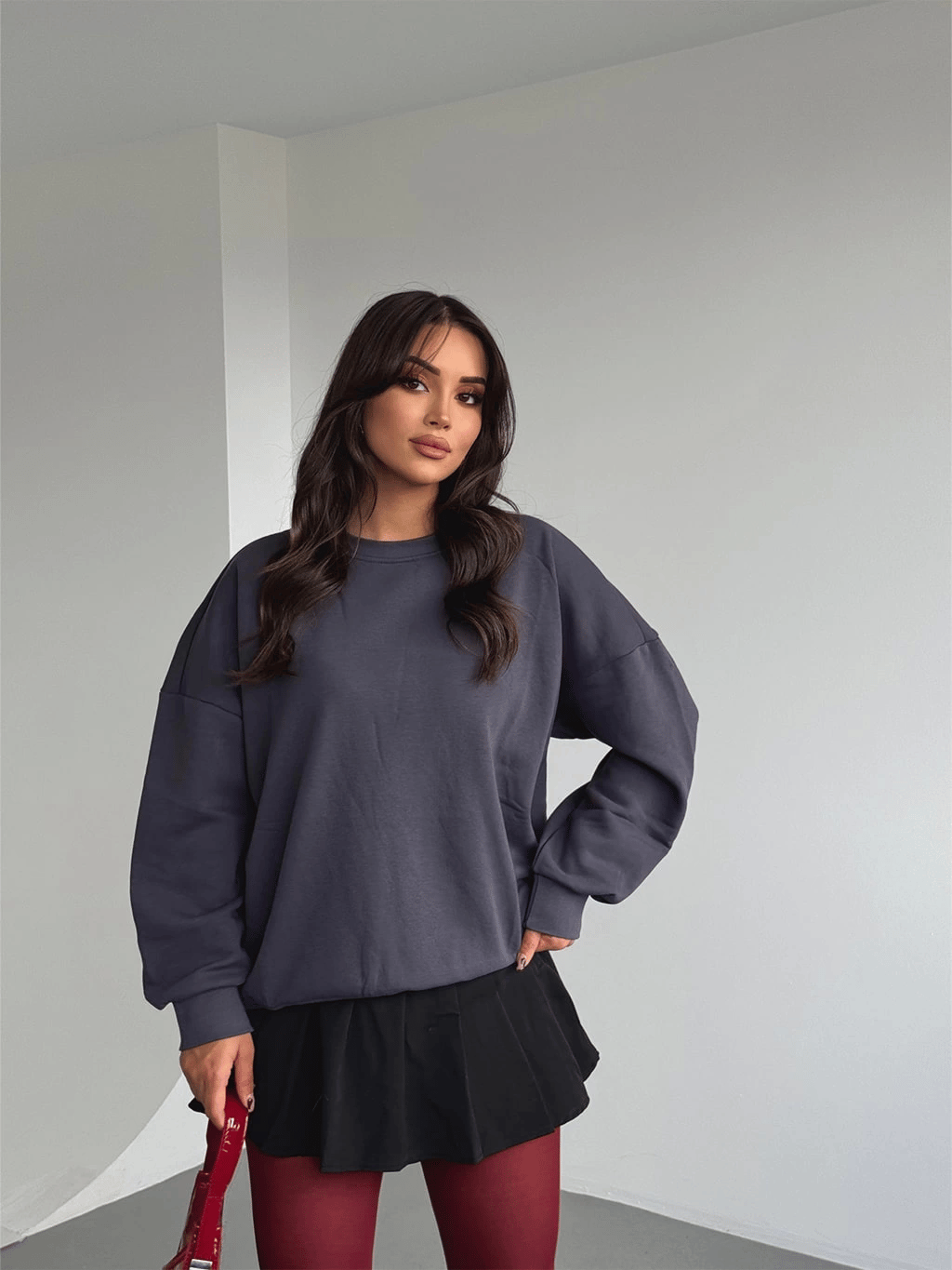 Üç İplik Şardonlu Basic Sweat
