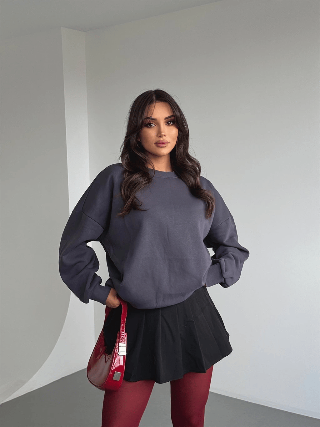 Üç İplik Şardonlu Basic Sweat