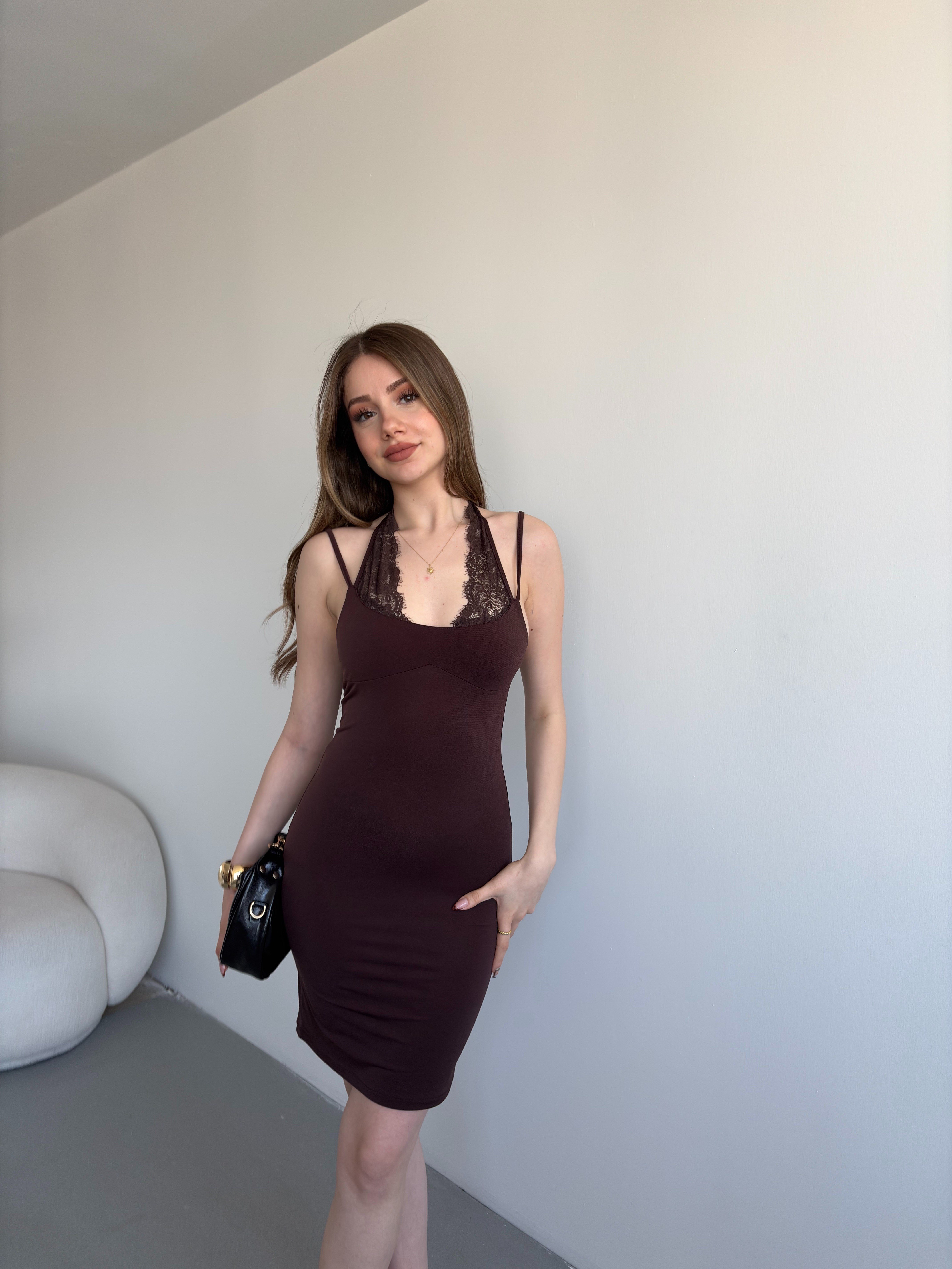 Yaka Dantel Mini Elbise