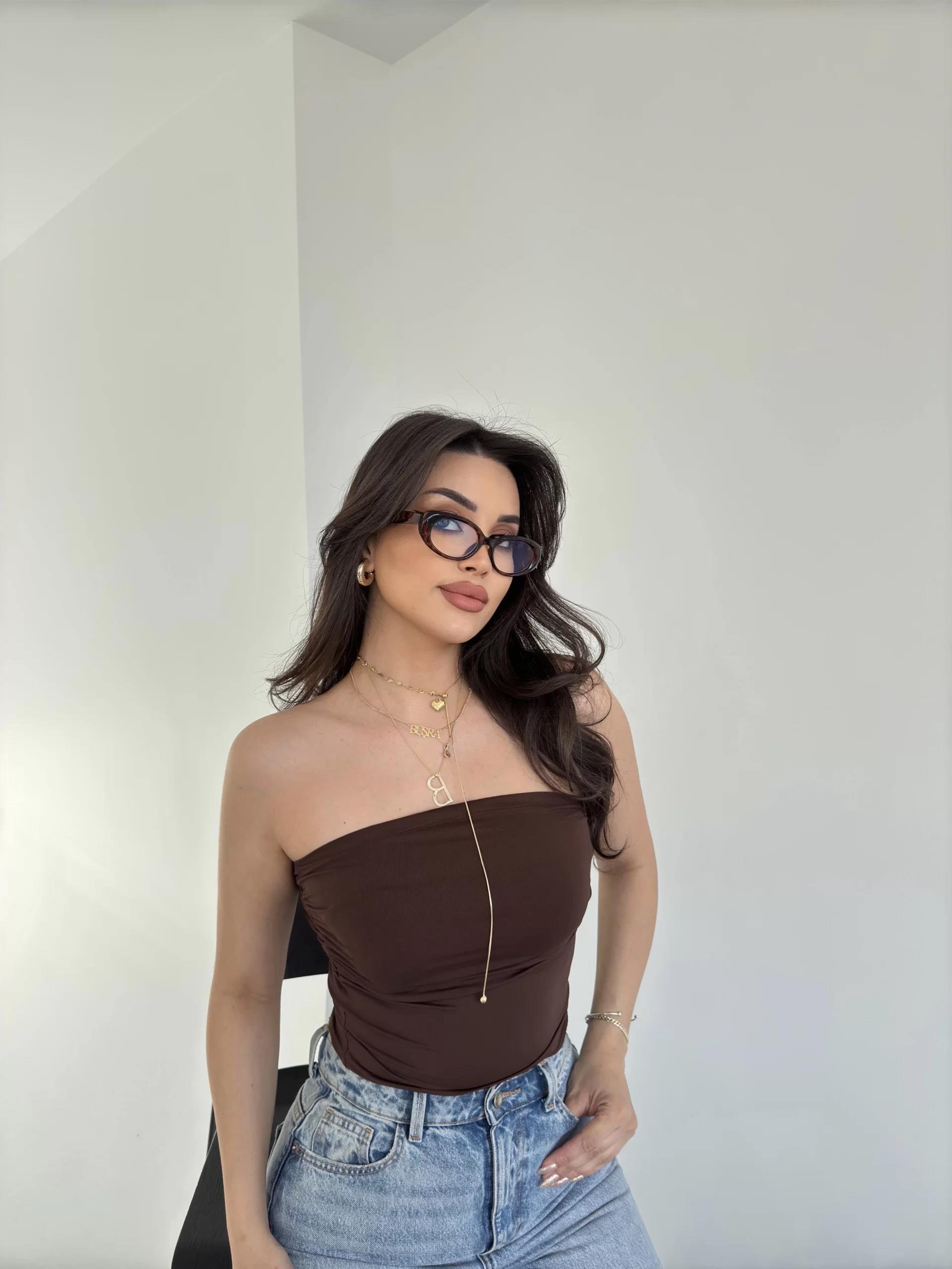Yan Büzgü Straplez Crop