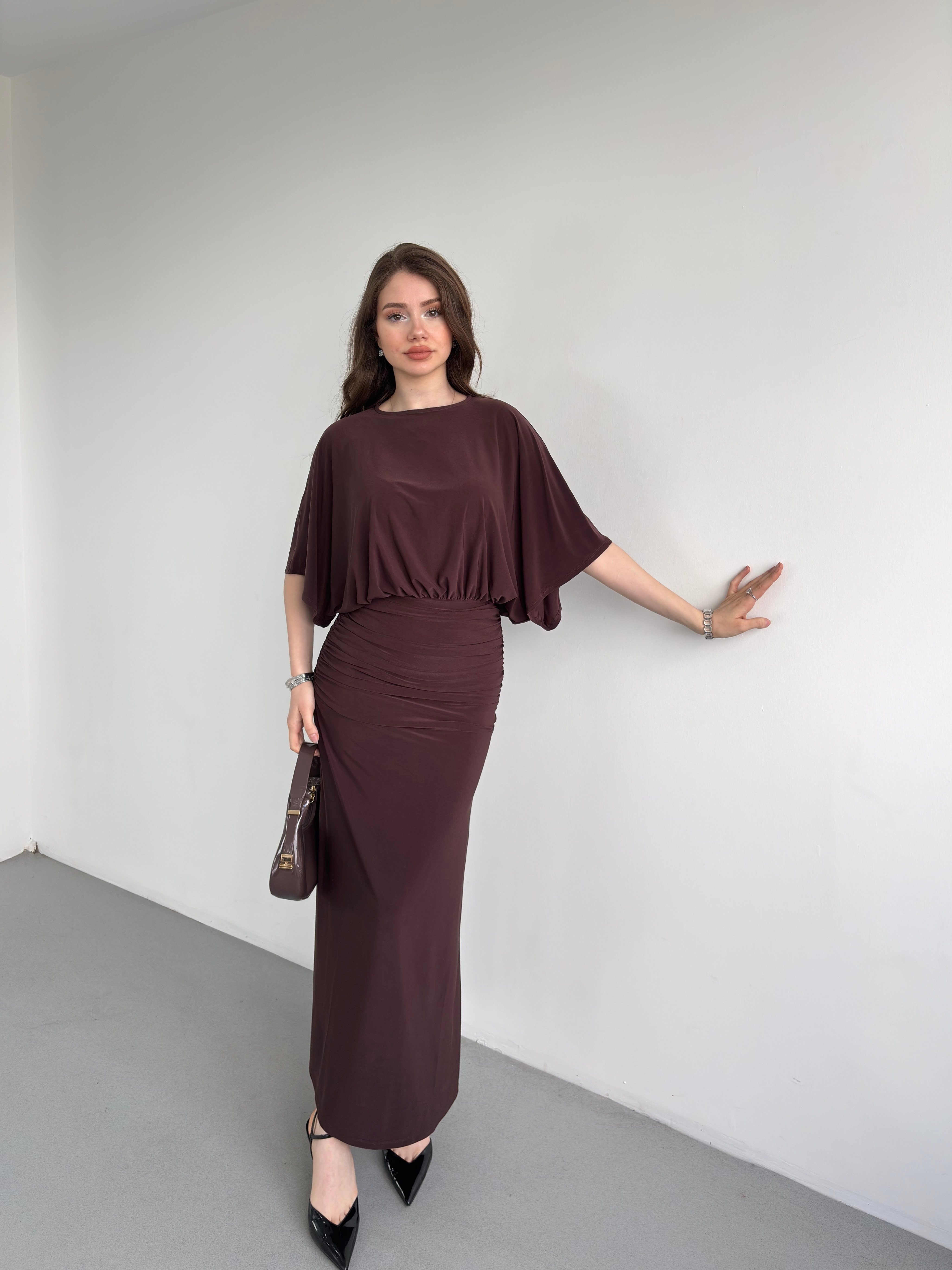 Yarasa Kol Drapeli Elbise