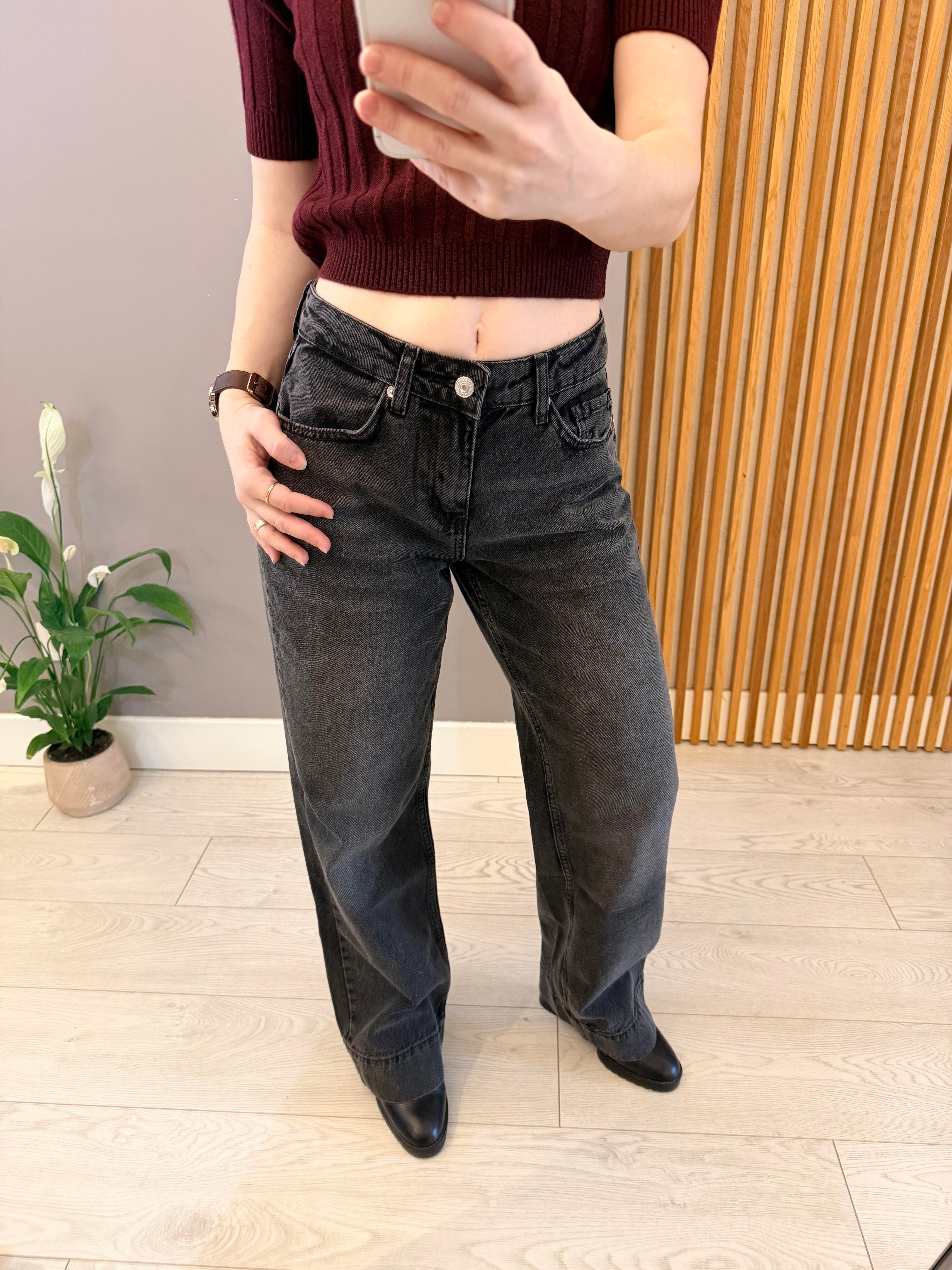  Double Paça Yüksek Bel Siyah Jean