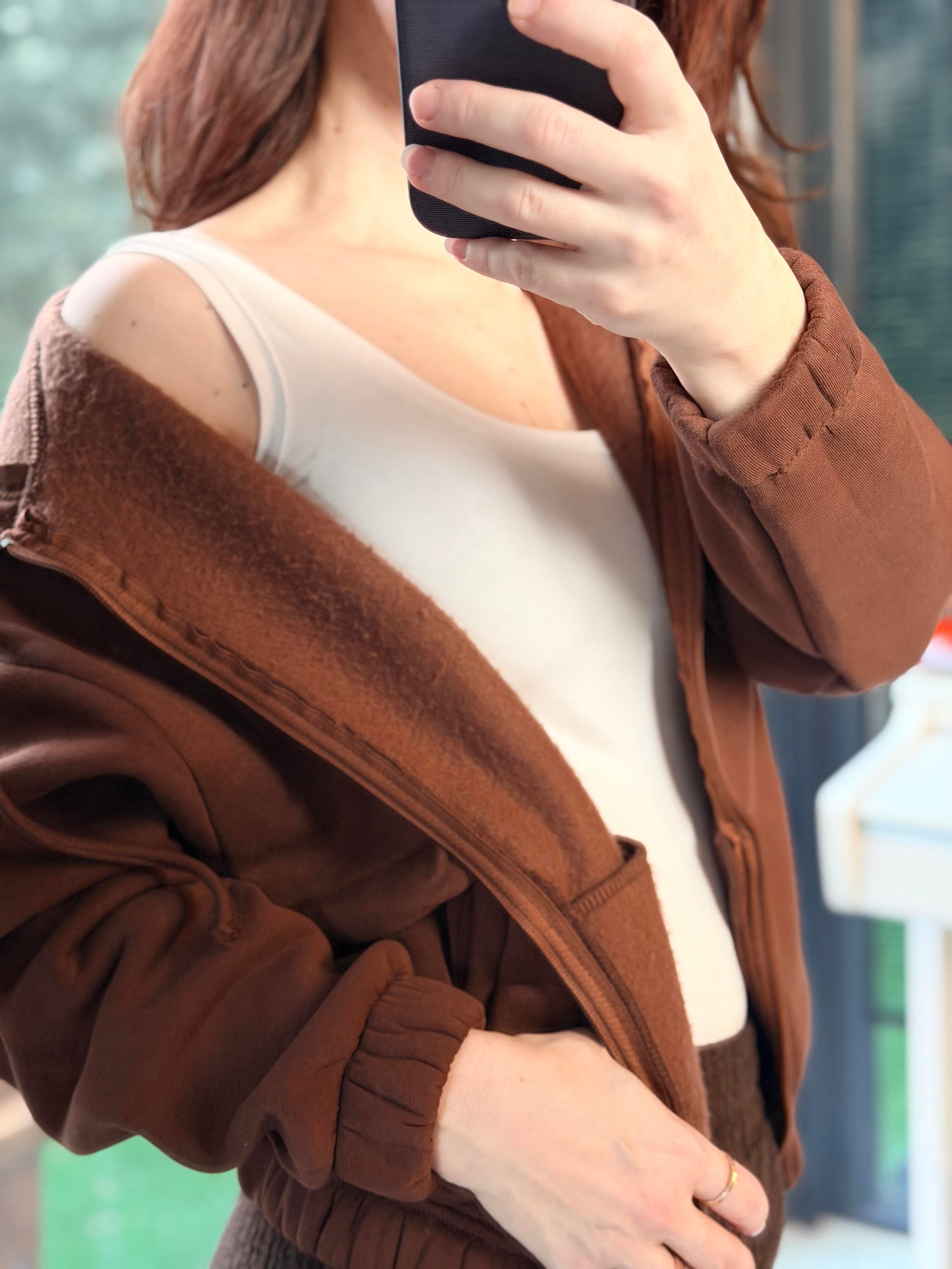 Kapüşonlu Kısa Kahverengi Sweatshirt 