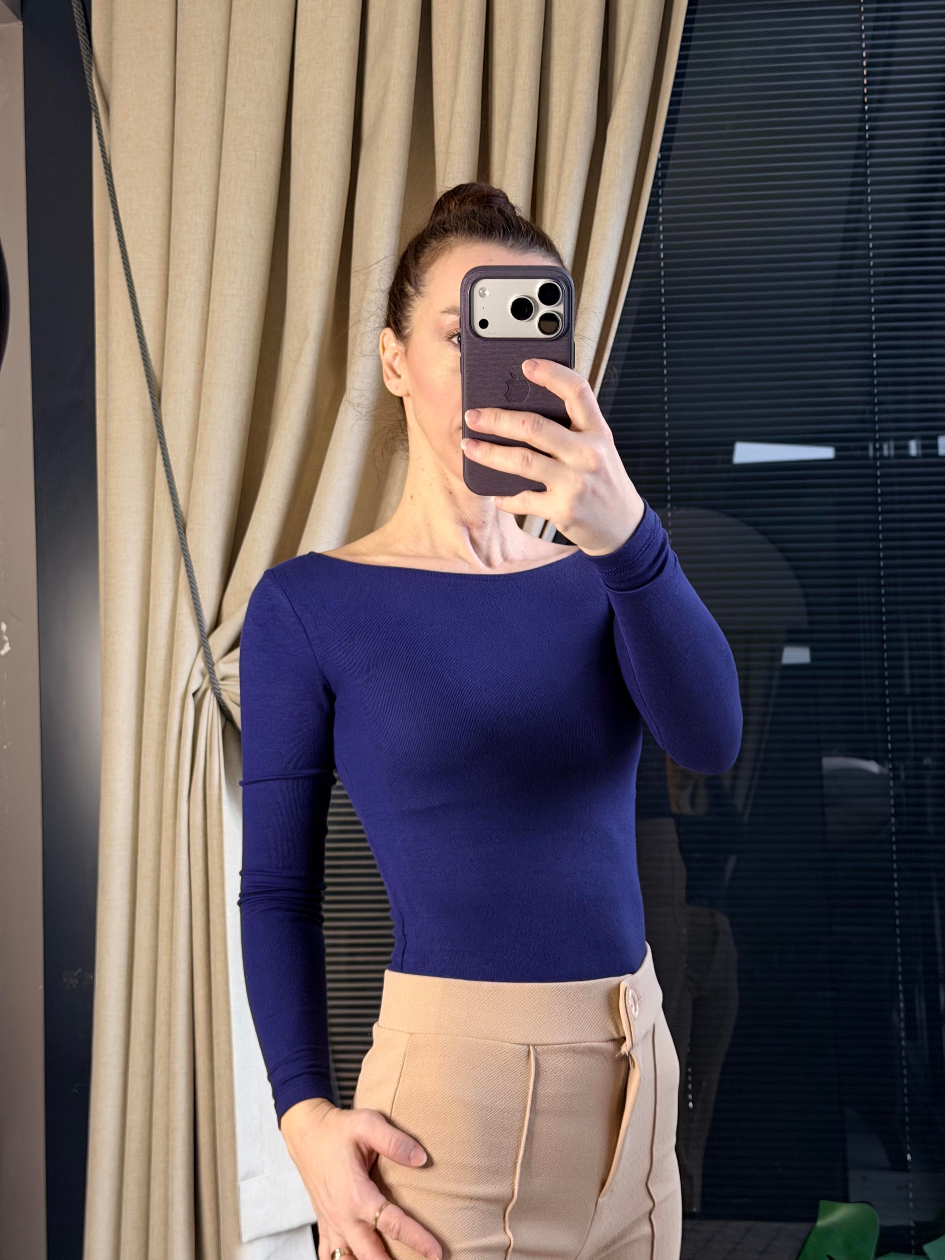 Kayık Yaka Lacivert Renk Body