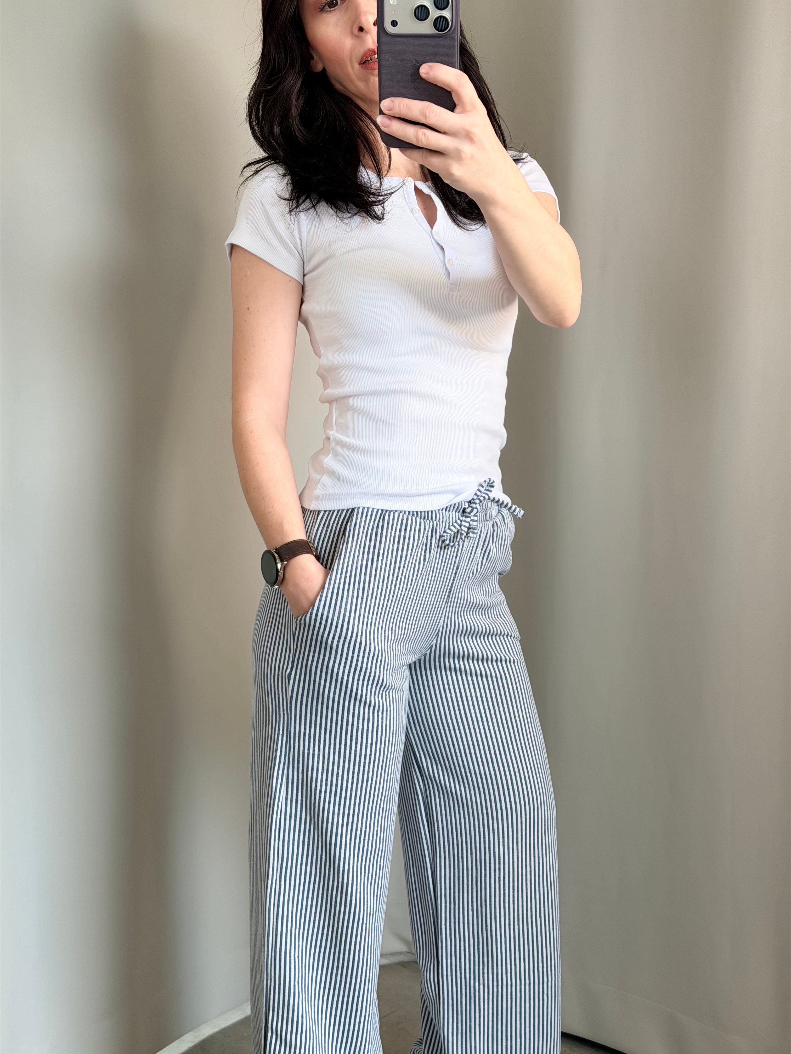Mavi Çizgili Yumuşak Pantolon 