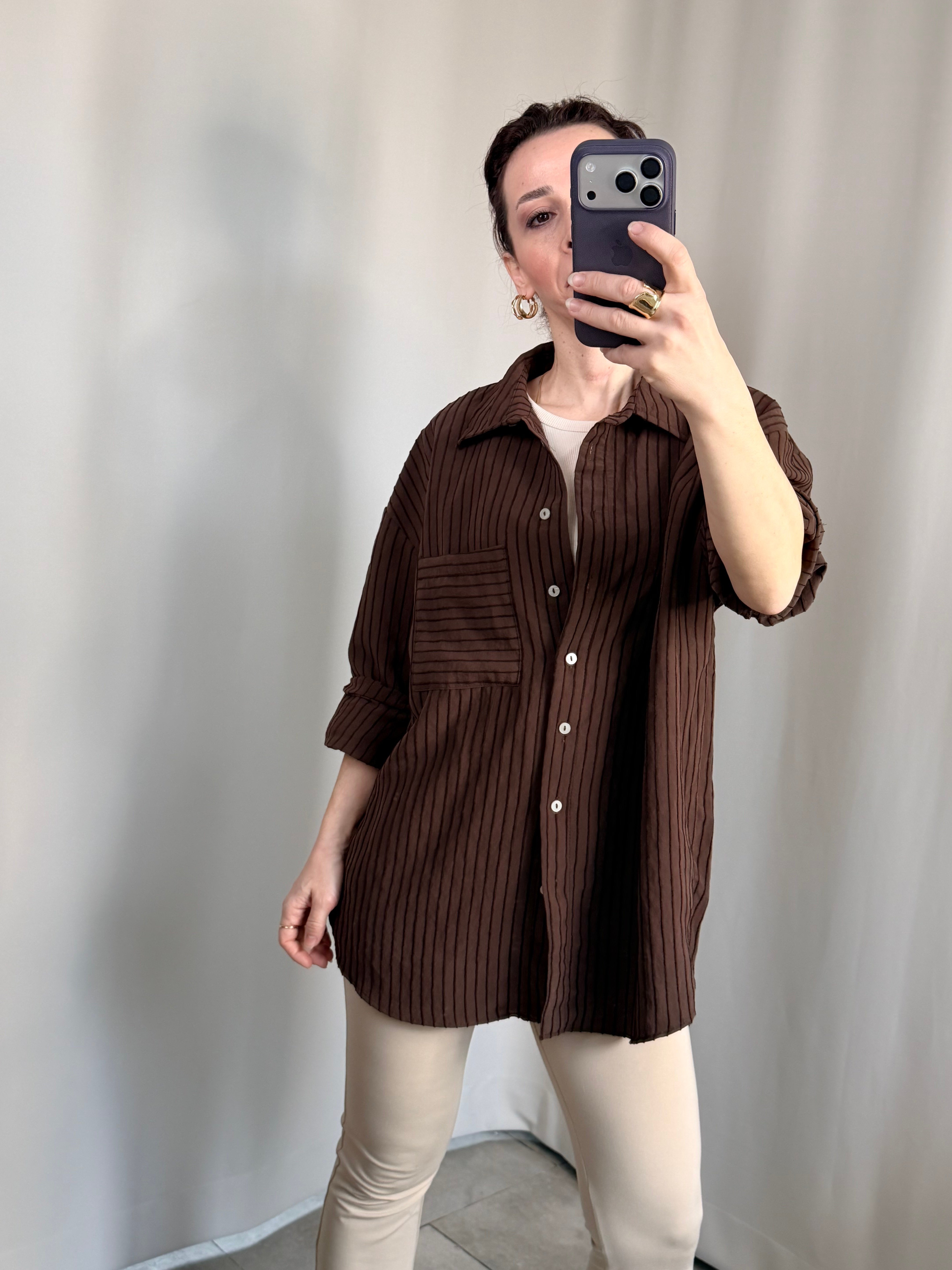 Oversize Kahverengi Gömlek
