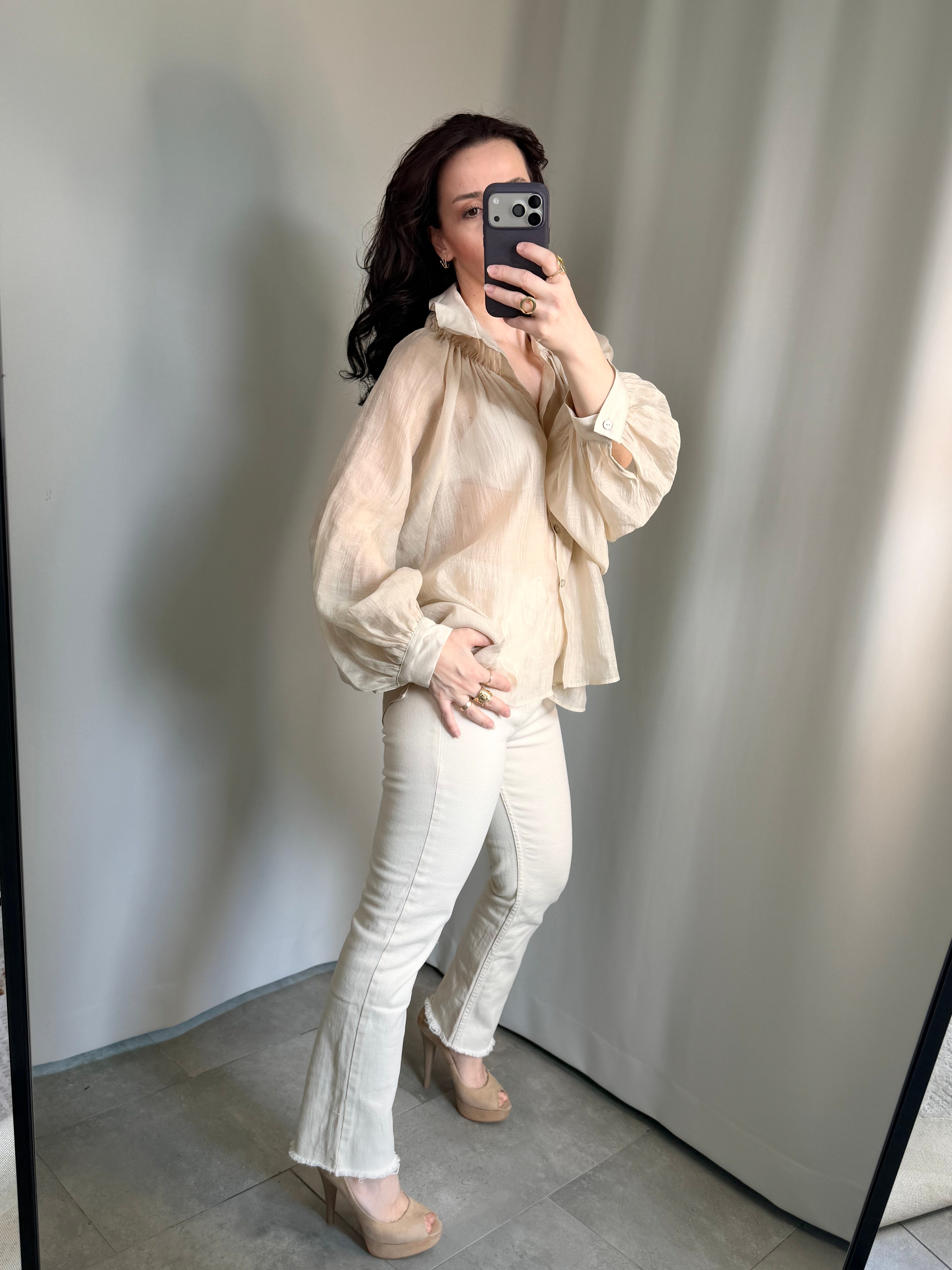 Oversize Krem Renk Gömlek 