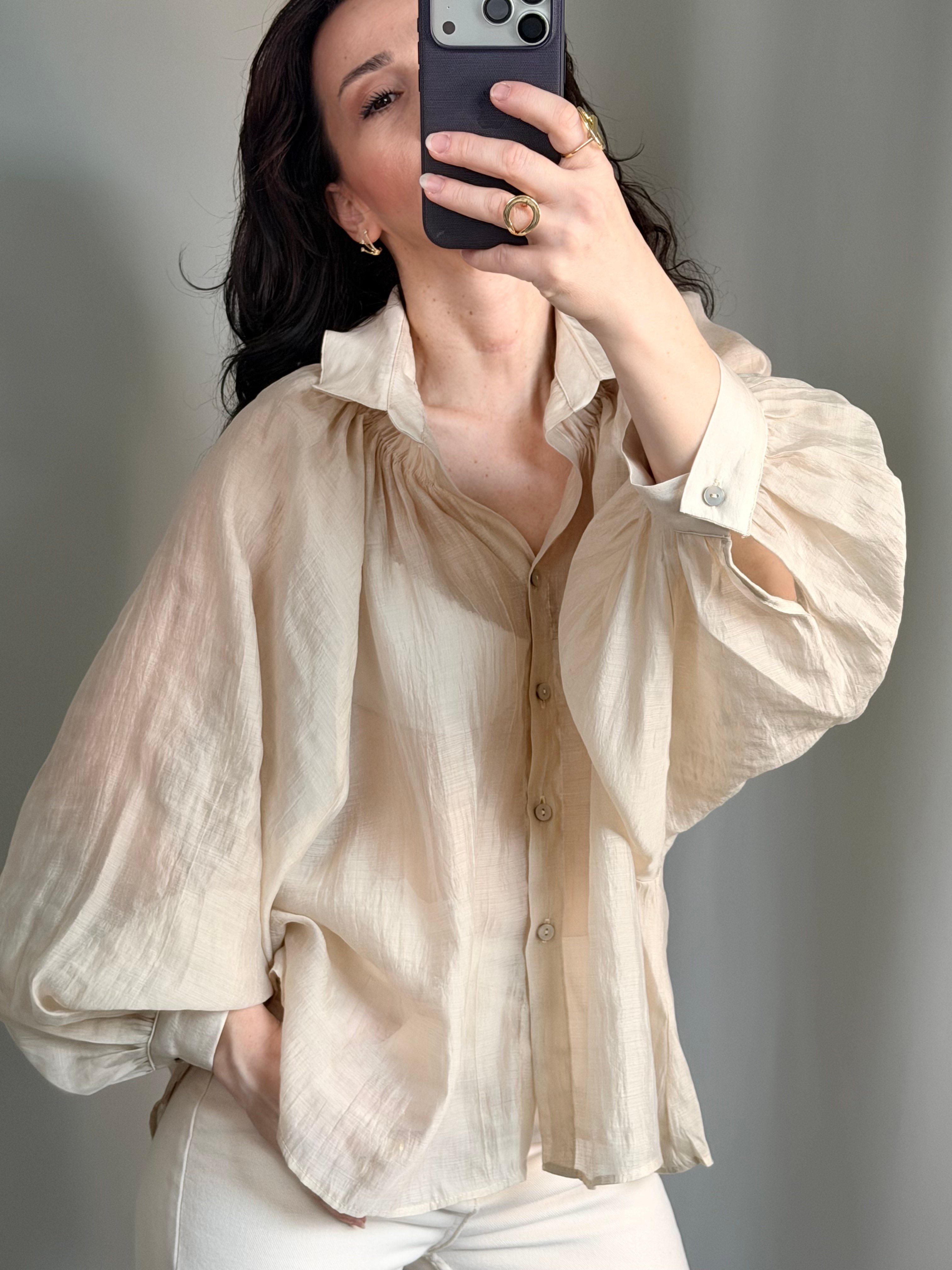Oversize Krem Renk Gömlek 