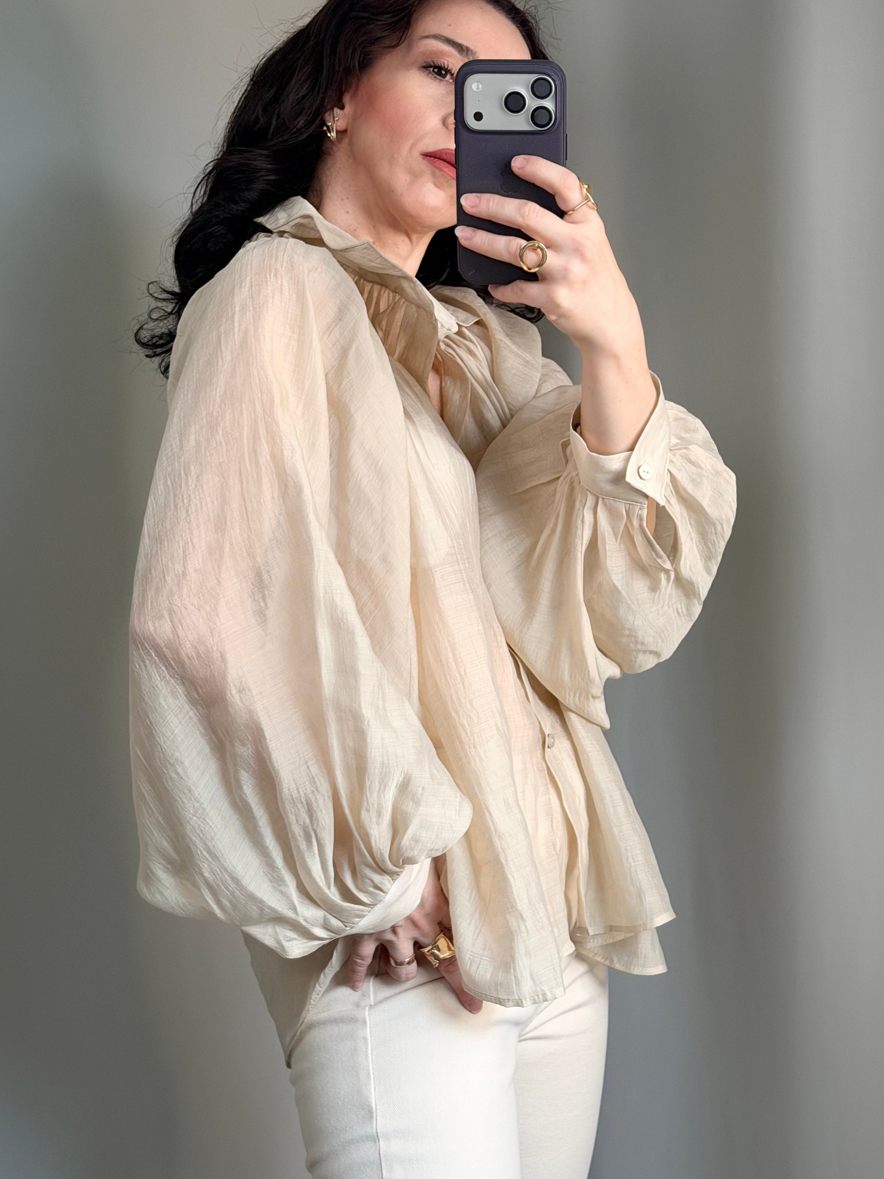Oversize Krem Renk Gömlek 