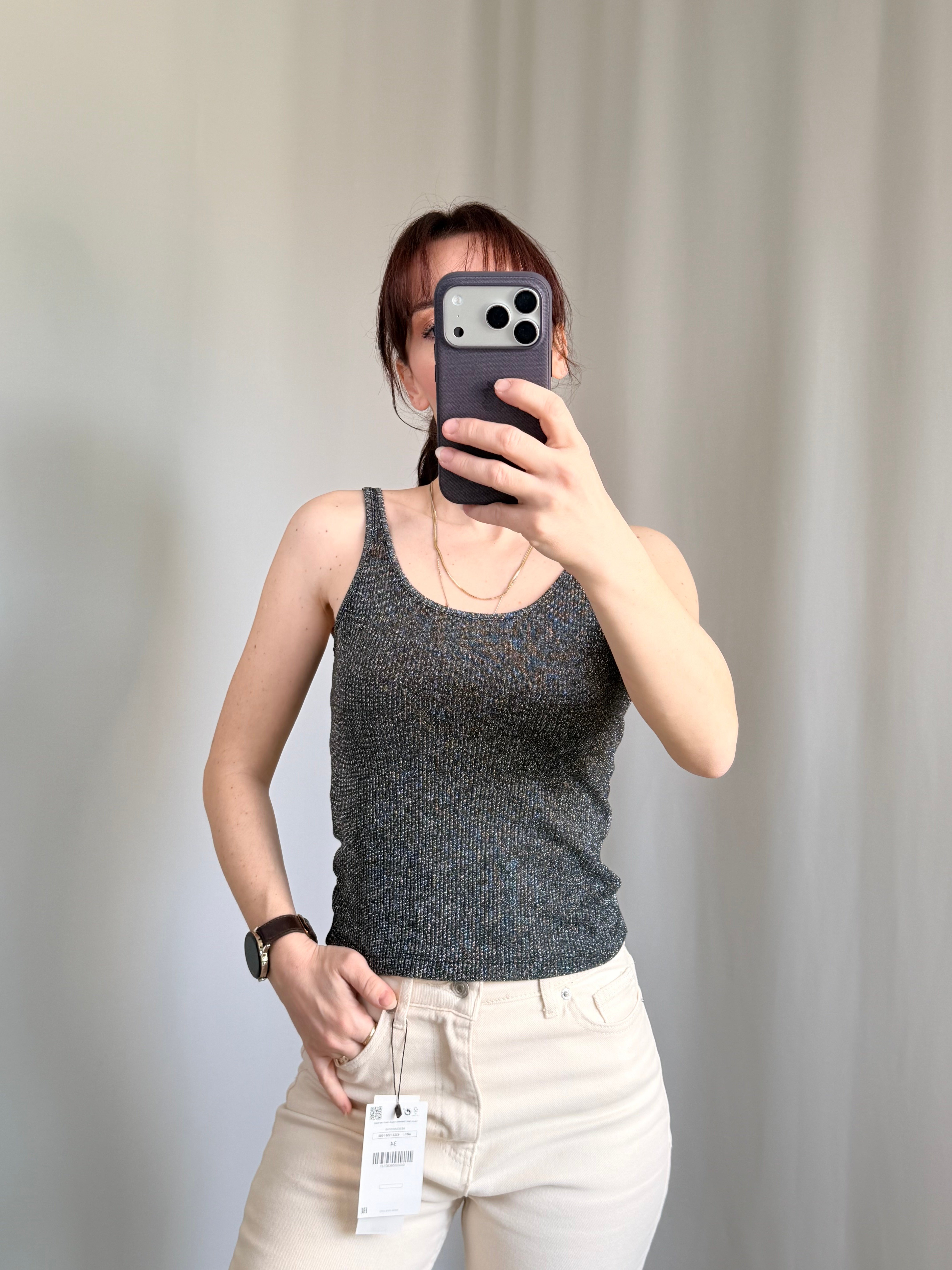 Simli Gümüş Renk Crop