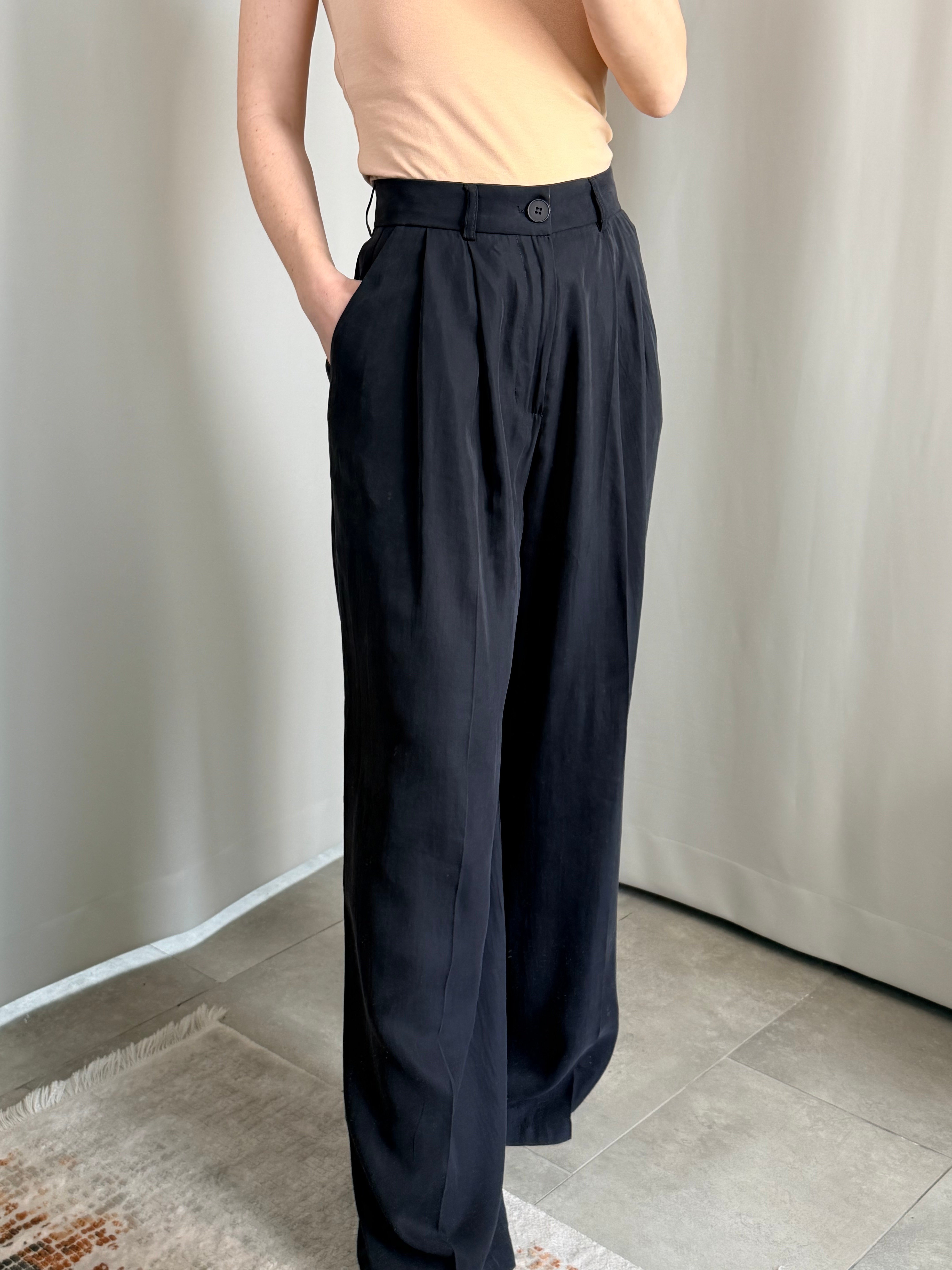 Tencel Siyah Renk Pantolon