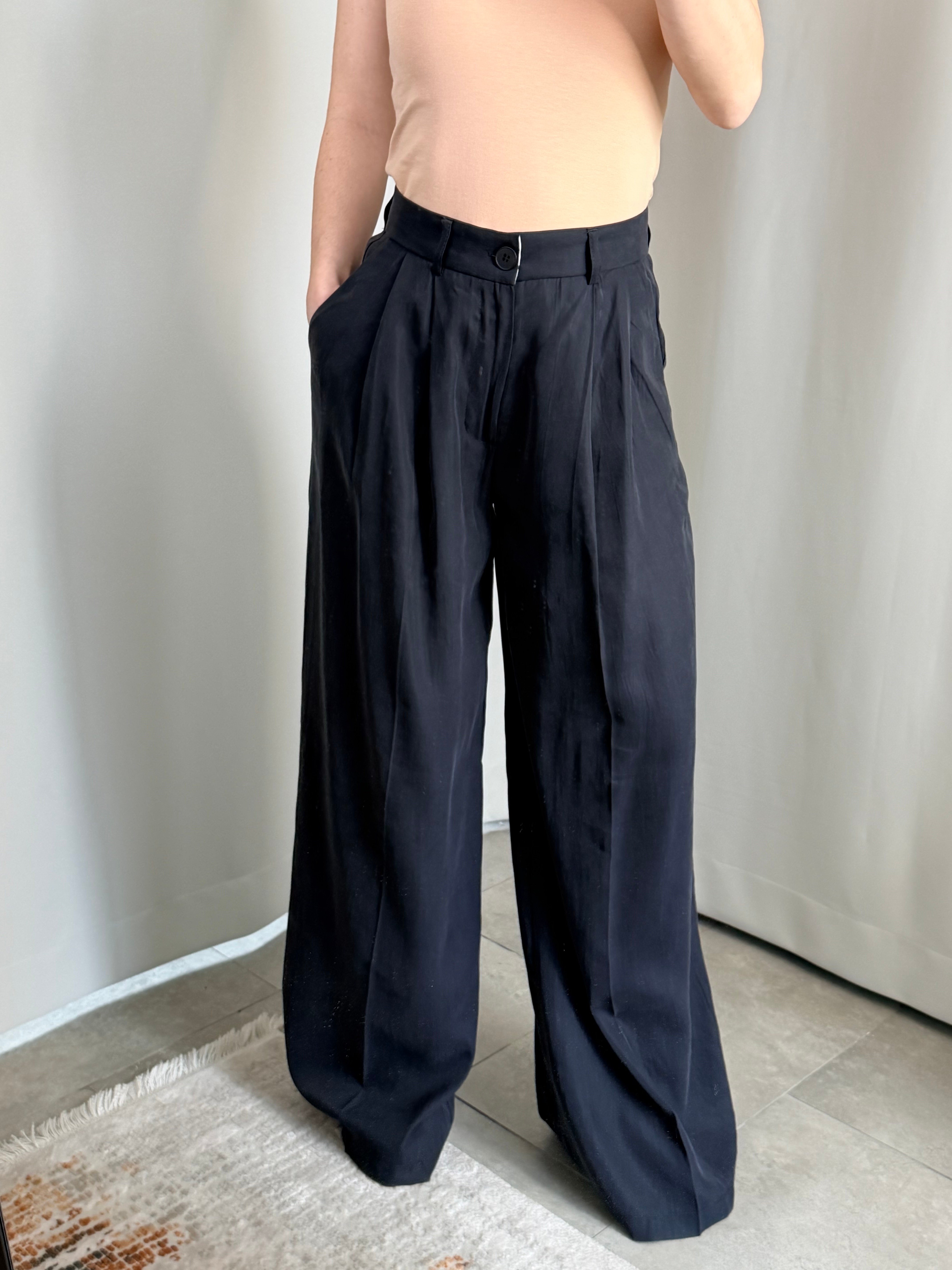 Tencel Siyah Renk Pantolon