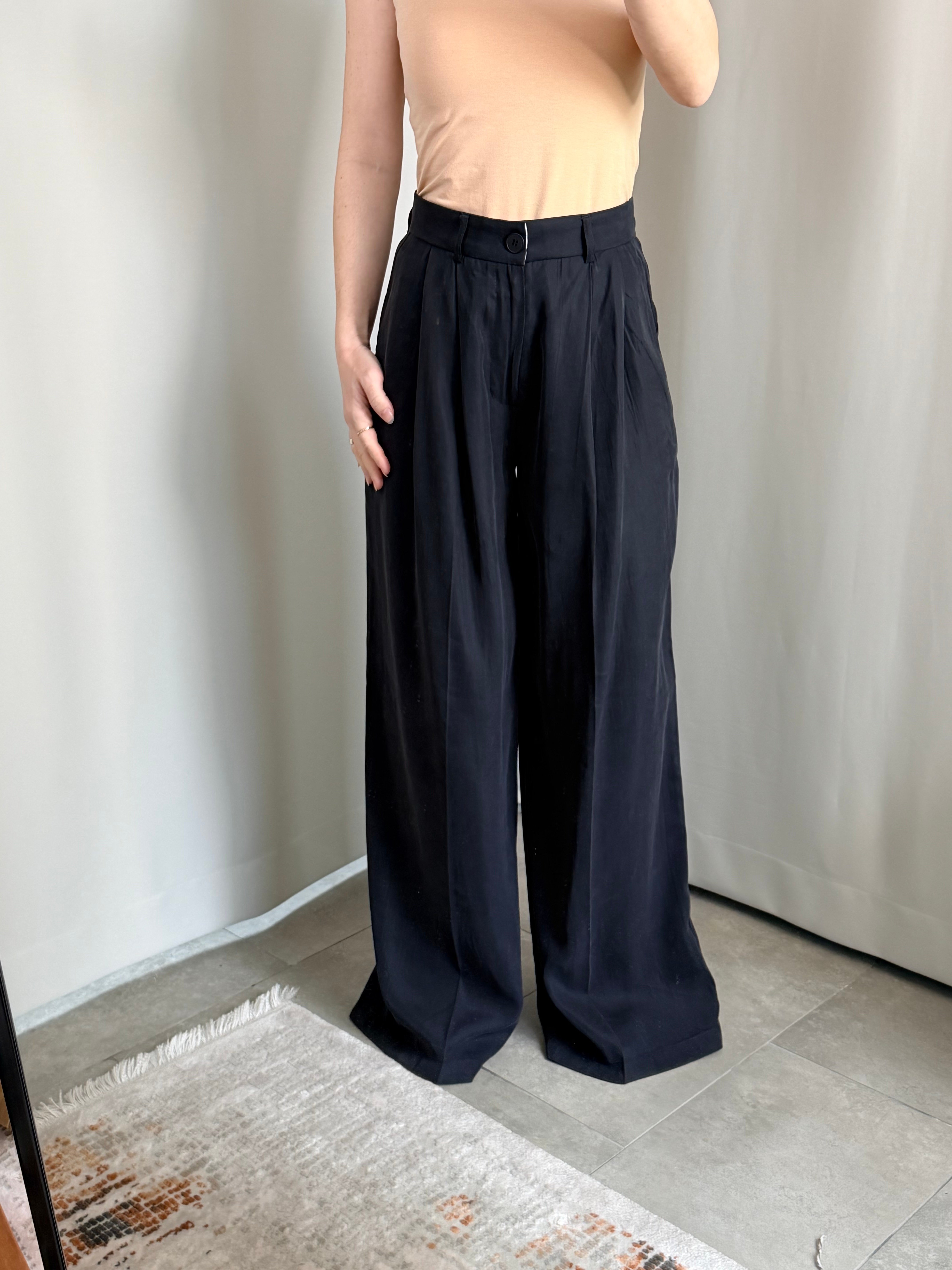 Tencel Siyah Renk Pantolon