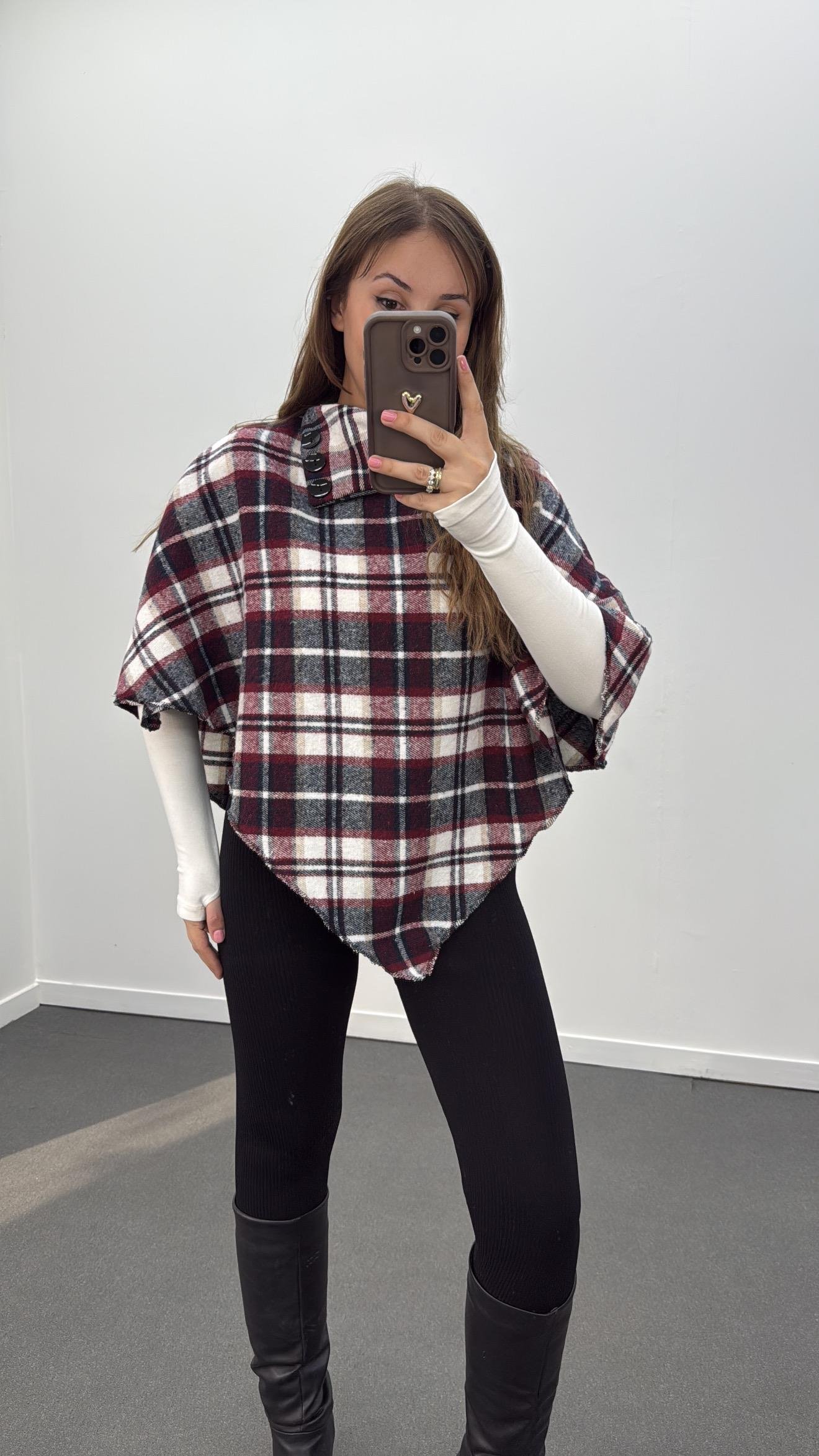 Ahren Bordo 3 Düğmeli Ekoseli Panço