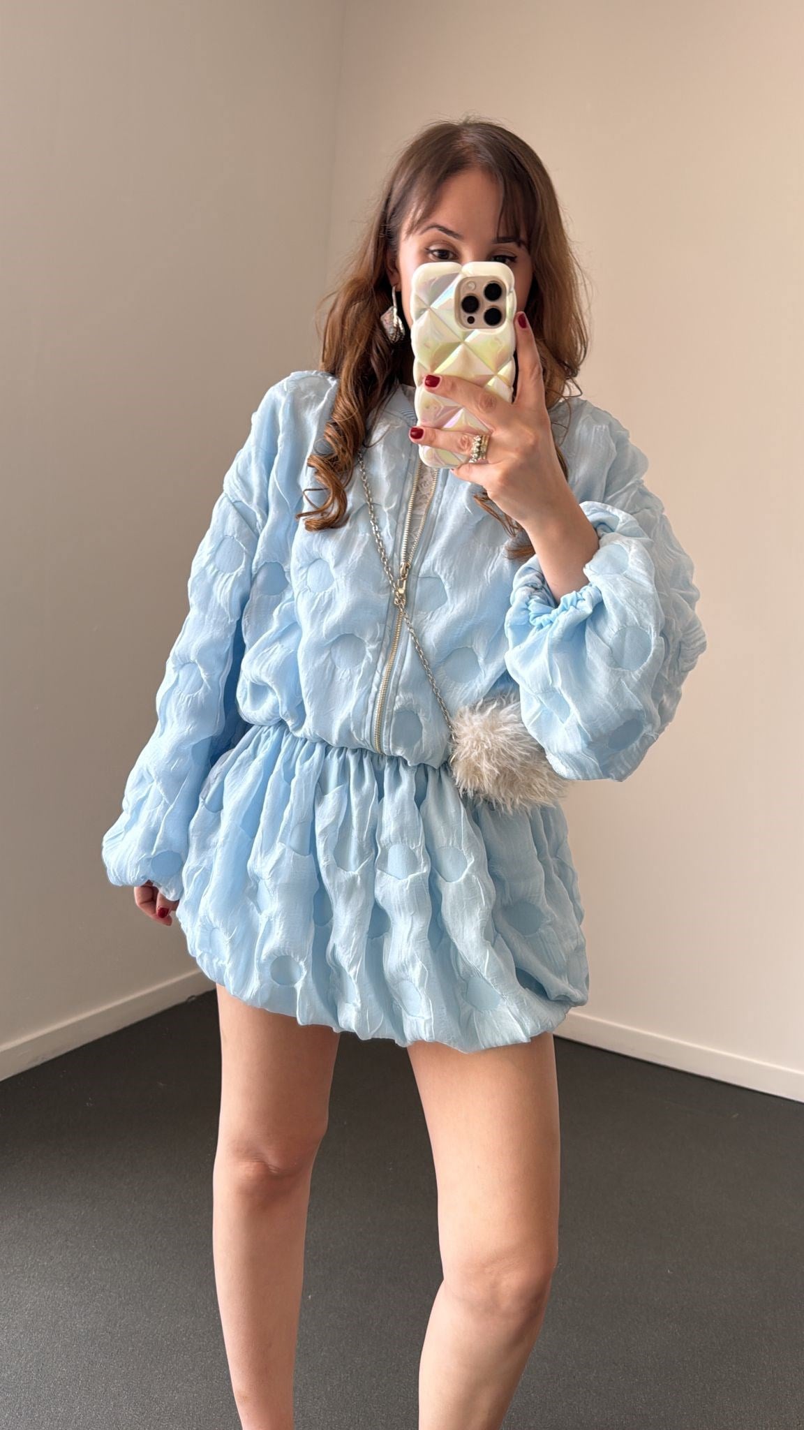 Alina Bebe Mavi Bomber Ceket Ve Balon Şort Etek Takım