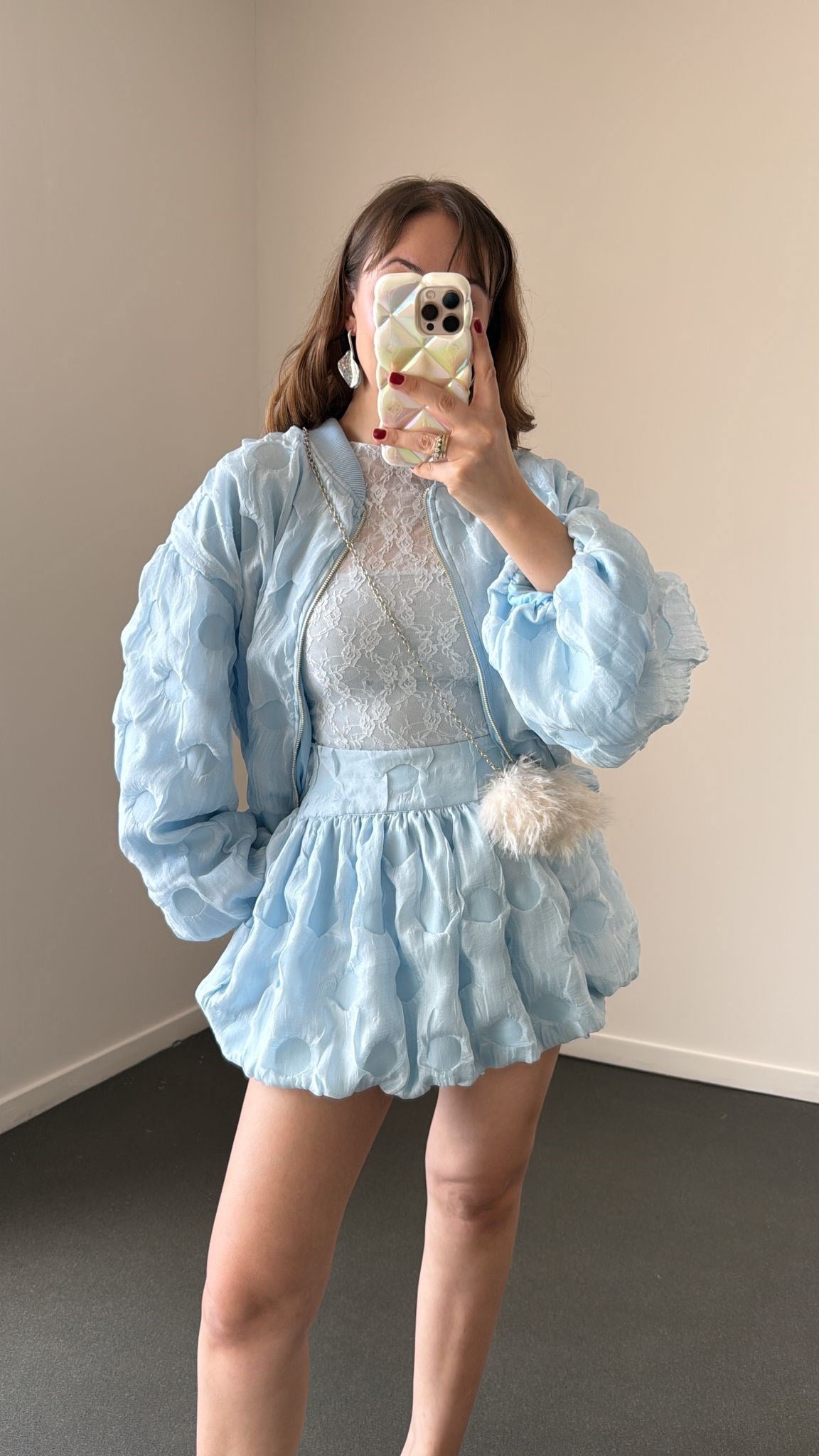 Alina Bebe Mavi Bomber Ceket Ve Balon Şort Etek Takım
