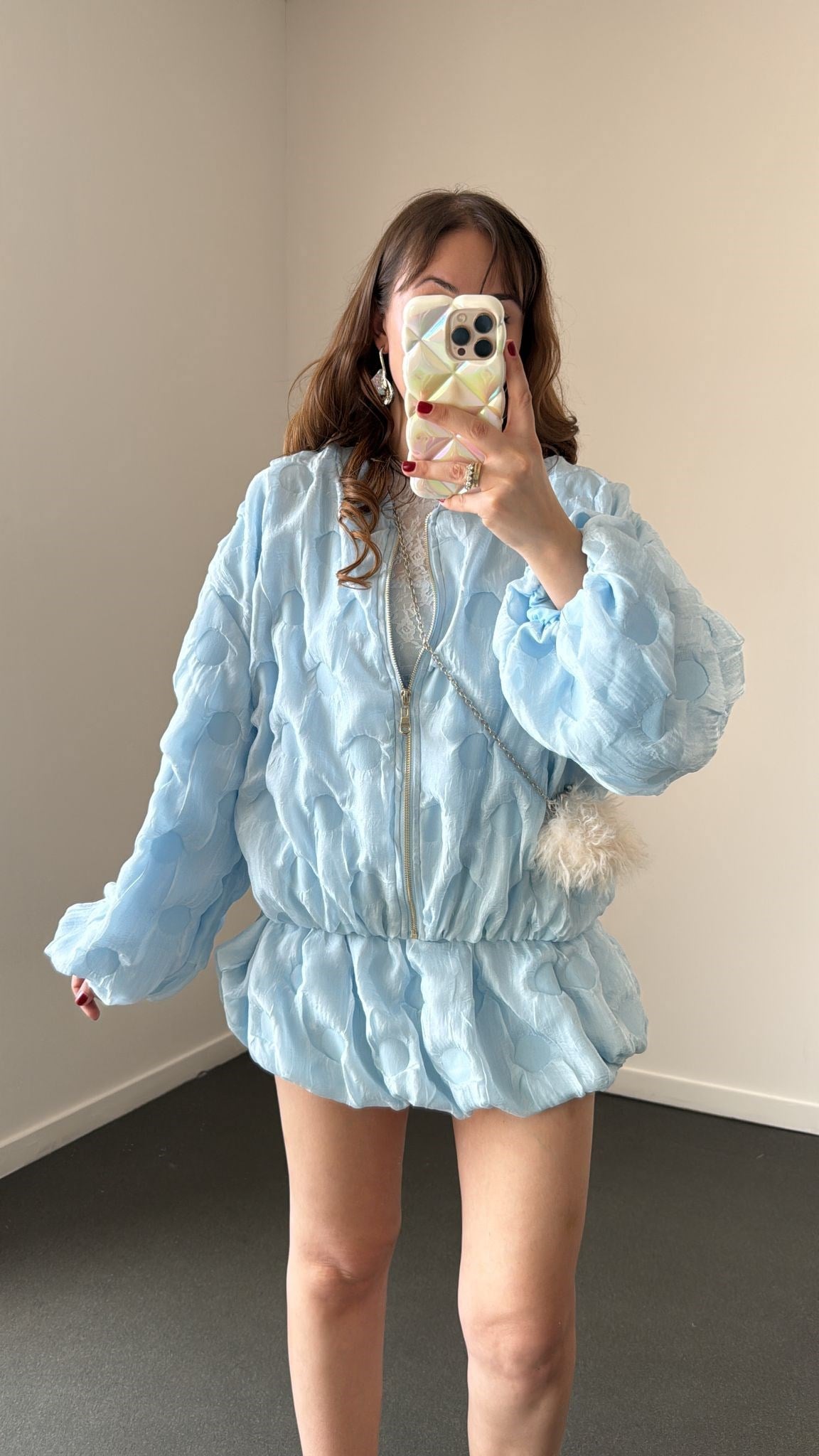 Alina Bebe Mavi Bomber Ceket Ve Balon Şort Etek Takım