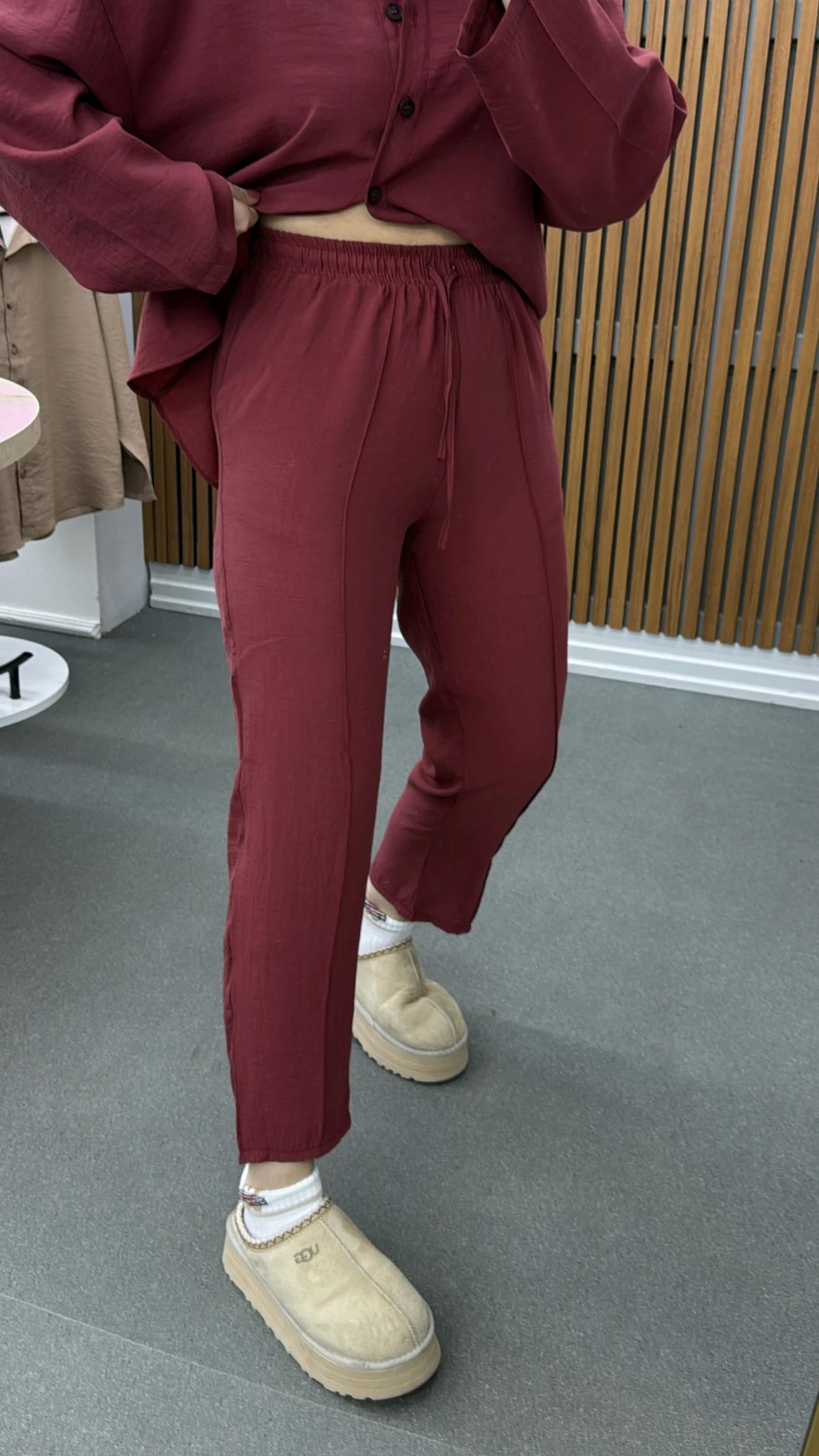 Alita Bordo Tensel Gömlek Ve Pantolon Takımı