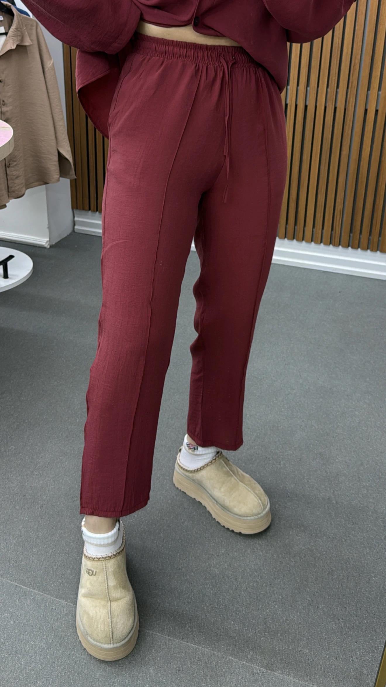 Alita Bordo Tensel Gömlek Ve Pantolon Takımı