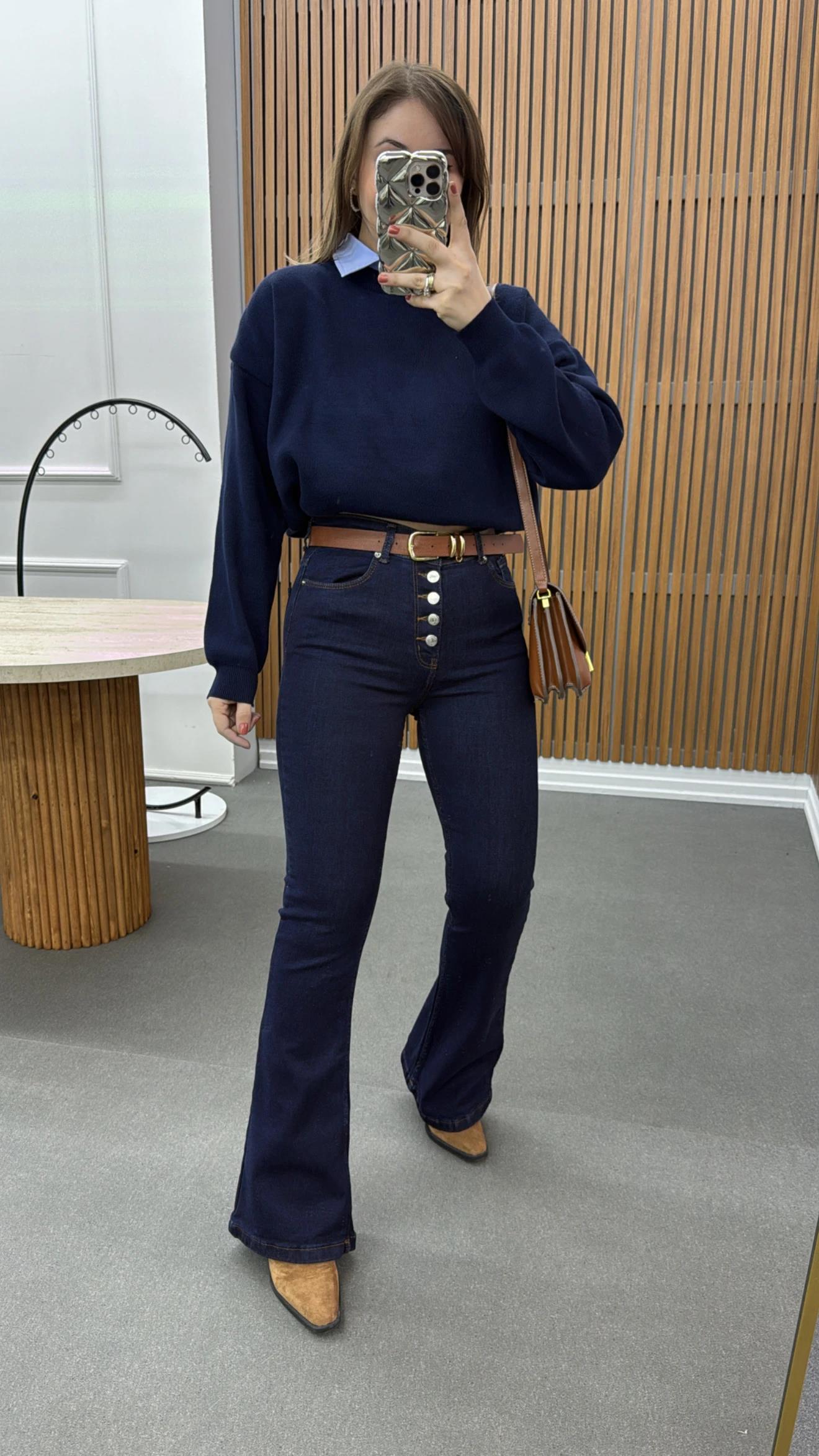 Allison Lacivert 5 Düğmeli Likralı Flare Jeans