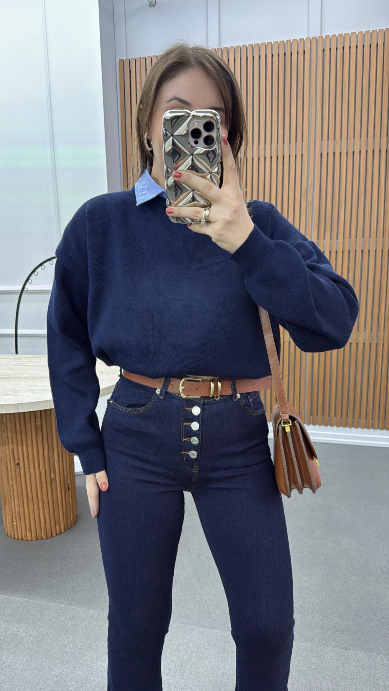 Allison Lacivert 5 Düğmeli Likralı Flare Jeans