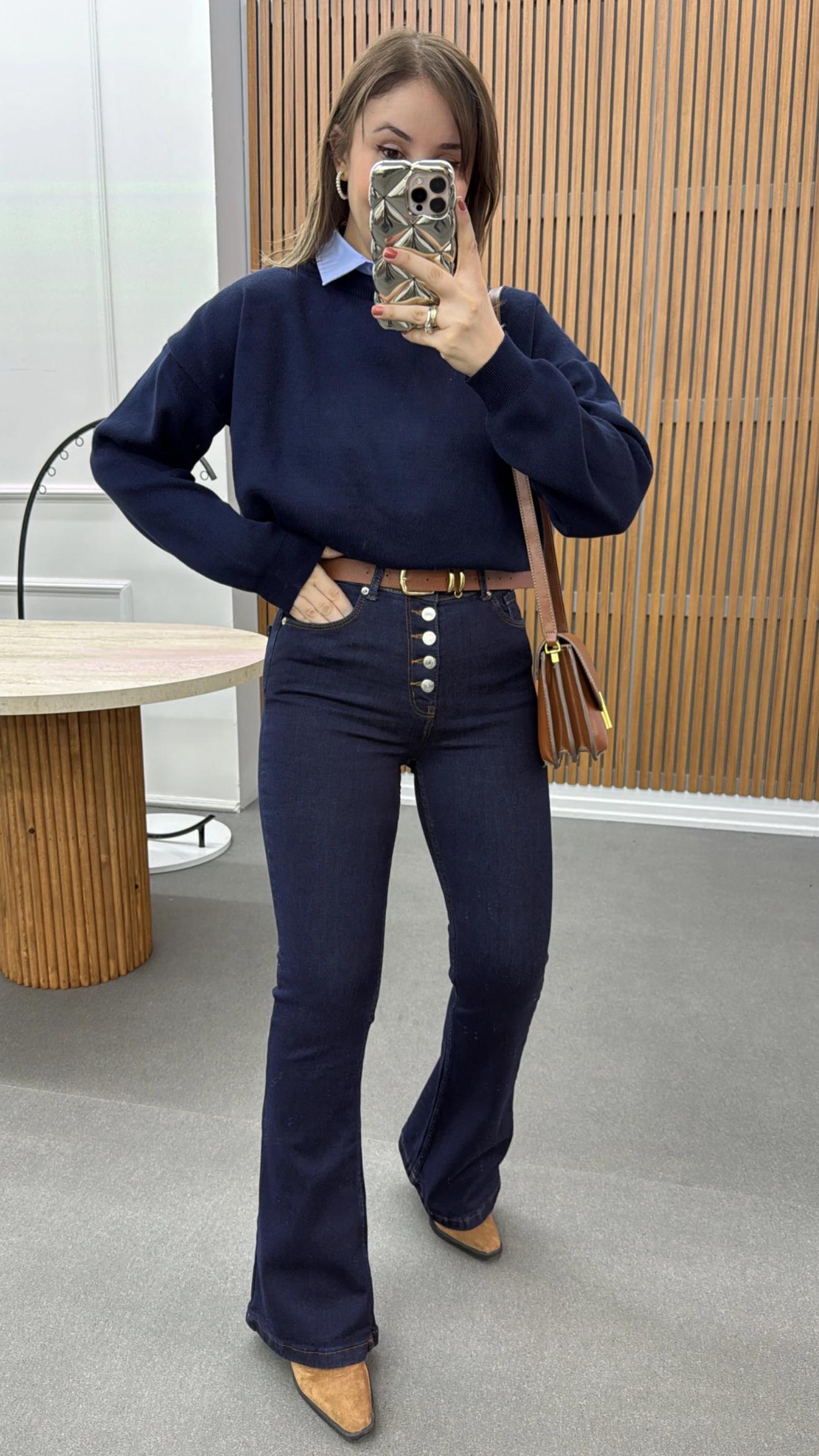 Allison Lacivert 5 Düğmeli Likralı Flare Jeans
