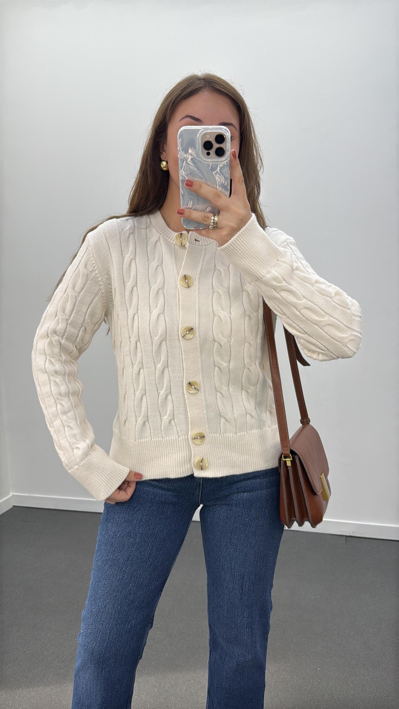 Alyona Krem Örgü Triko Hırka