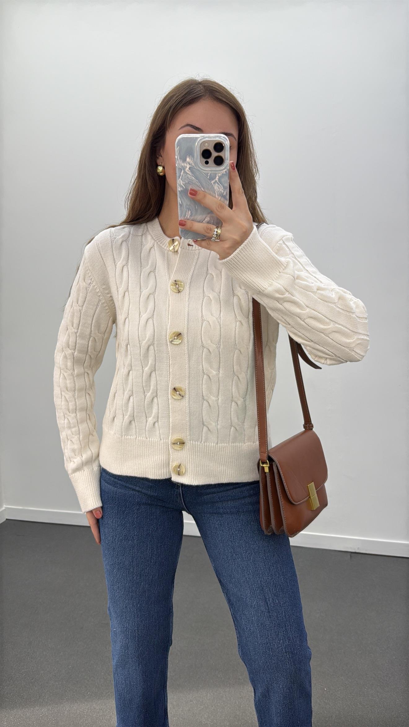 Alyona Krem Örgü Triko Hırka