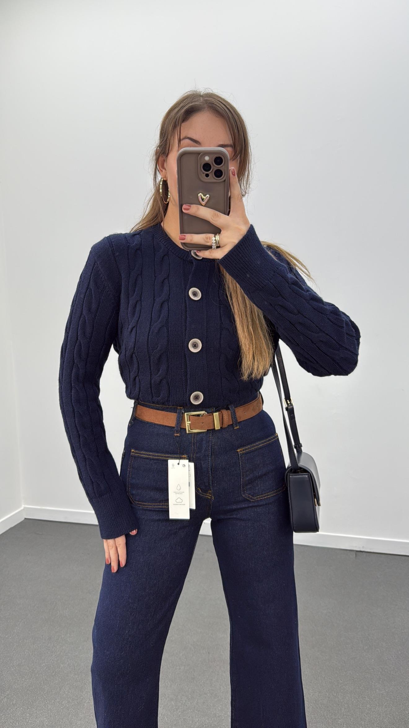 Alyona Lacivert Örgü Triko Hırka 