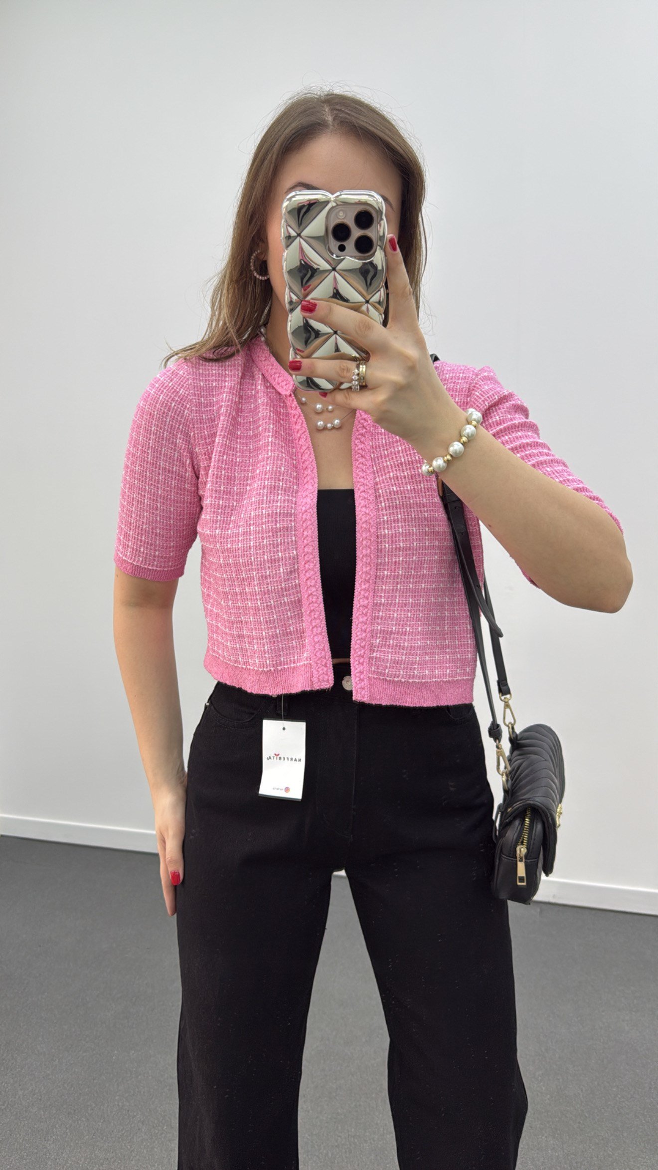 Amaris Pembe Kısa Kol Triko Yelek