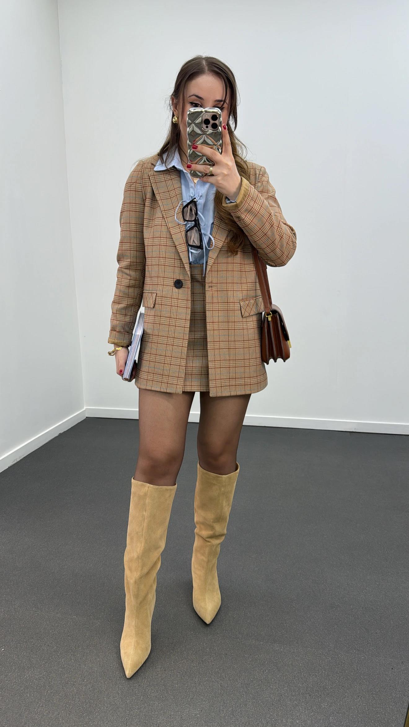 Amore Ekoseli Blazer Premium Ceket