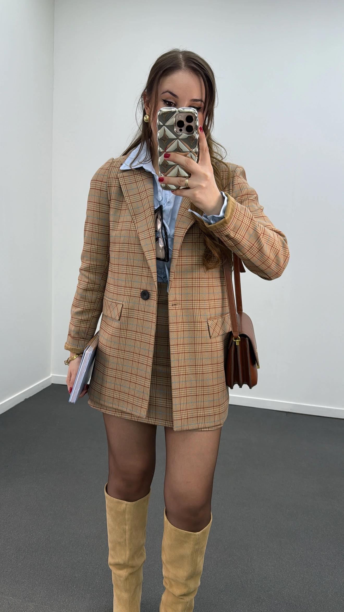 Amore Ekoseli Blazer Premium Ceket