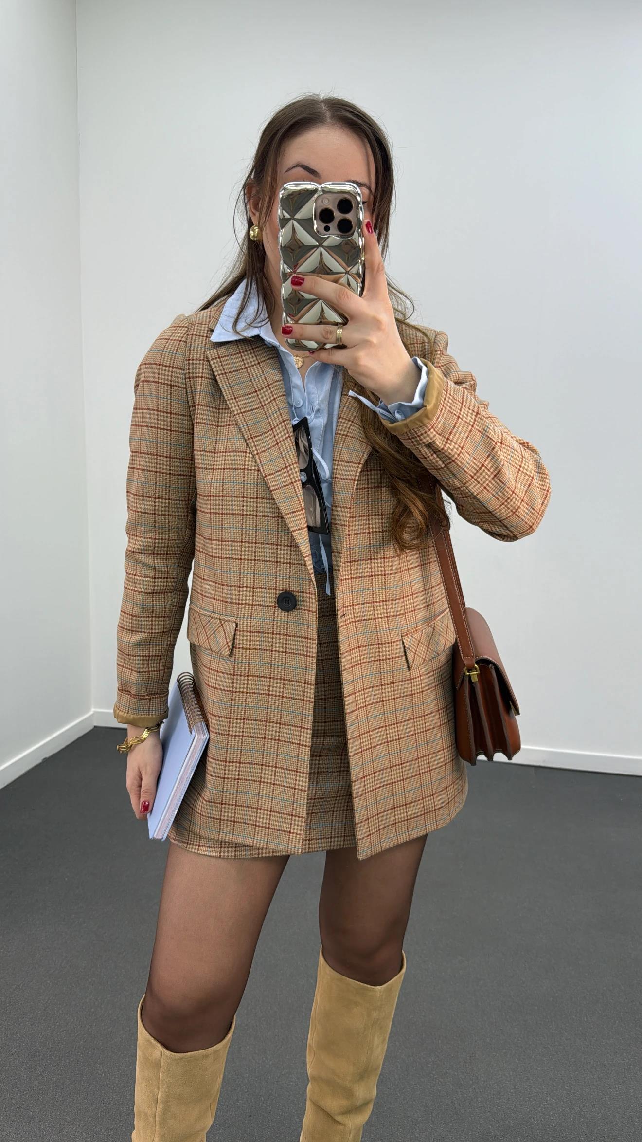 Amore Ekoseli Blazer Premium Ceket