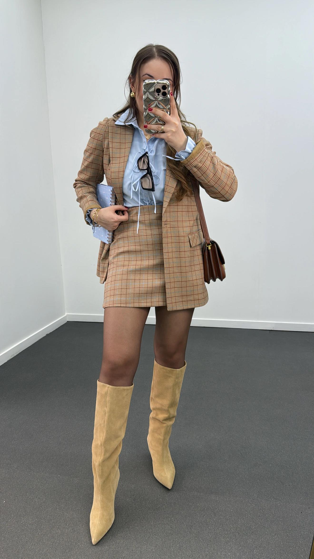 Amore Ekoseli Blazer Premium Ceket