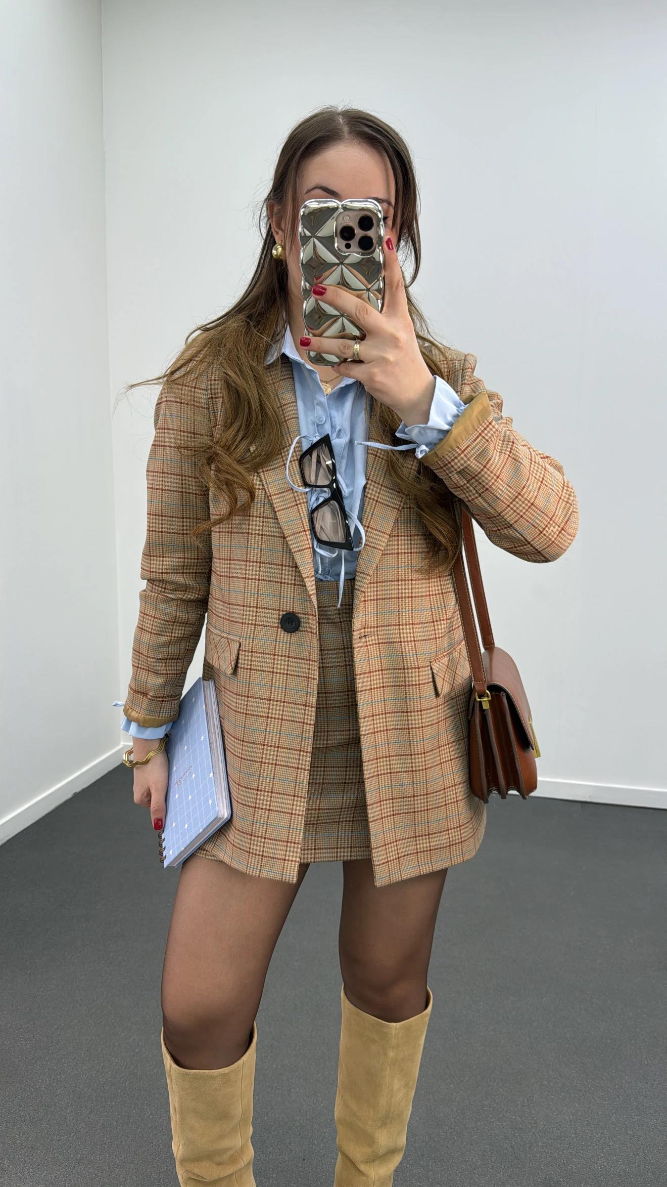 Amore Ekoseli Blazer Premium Ceket