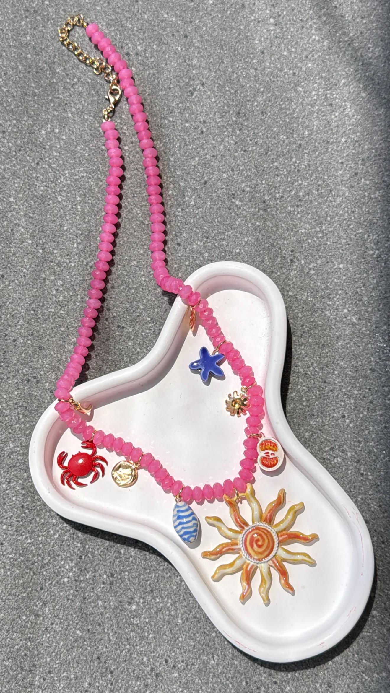 Aneta Güneş Ve Deniz Kabuklu Pembe Uzun Kolye