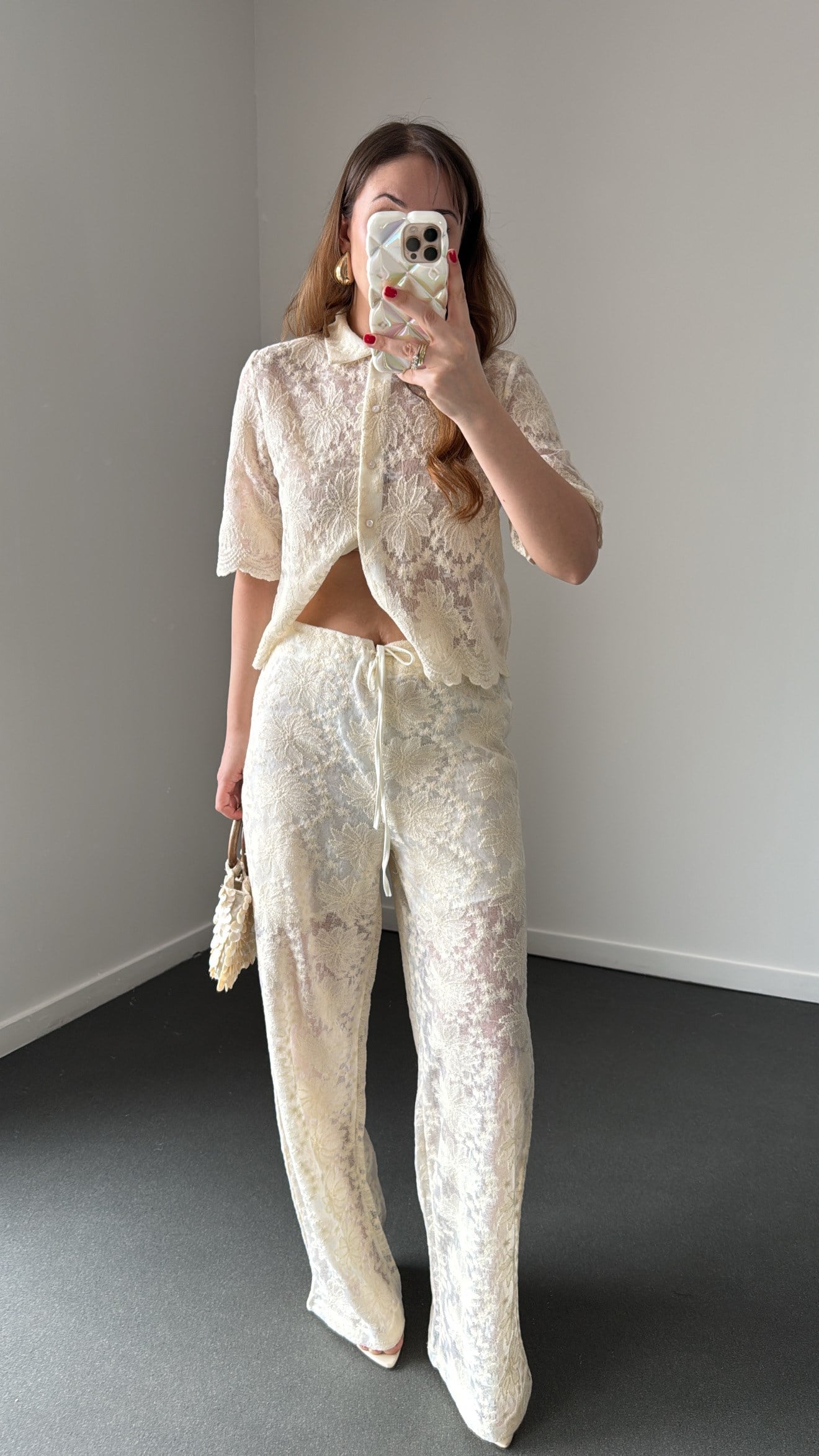 Antonella Krem Dantelli Premium İşlemeli İç Astarlı Pantolon