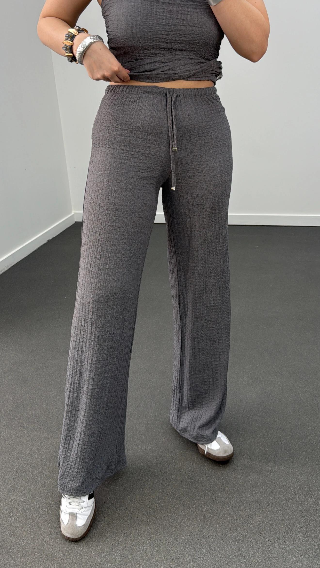 Arya Gri Bandeau Bluz Ve Pantolon Takımı