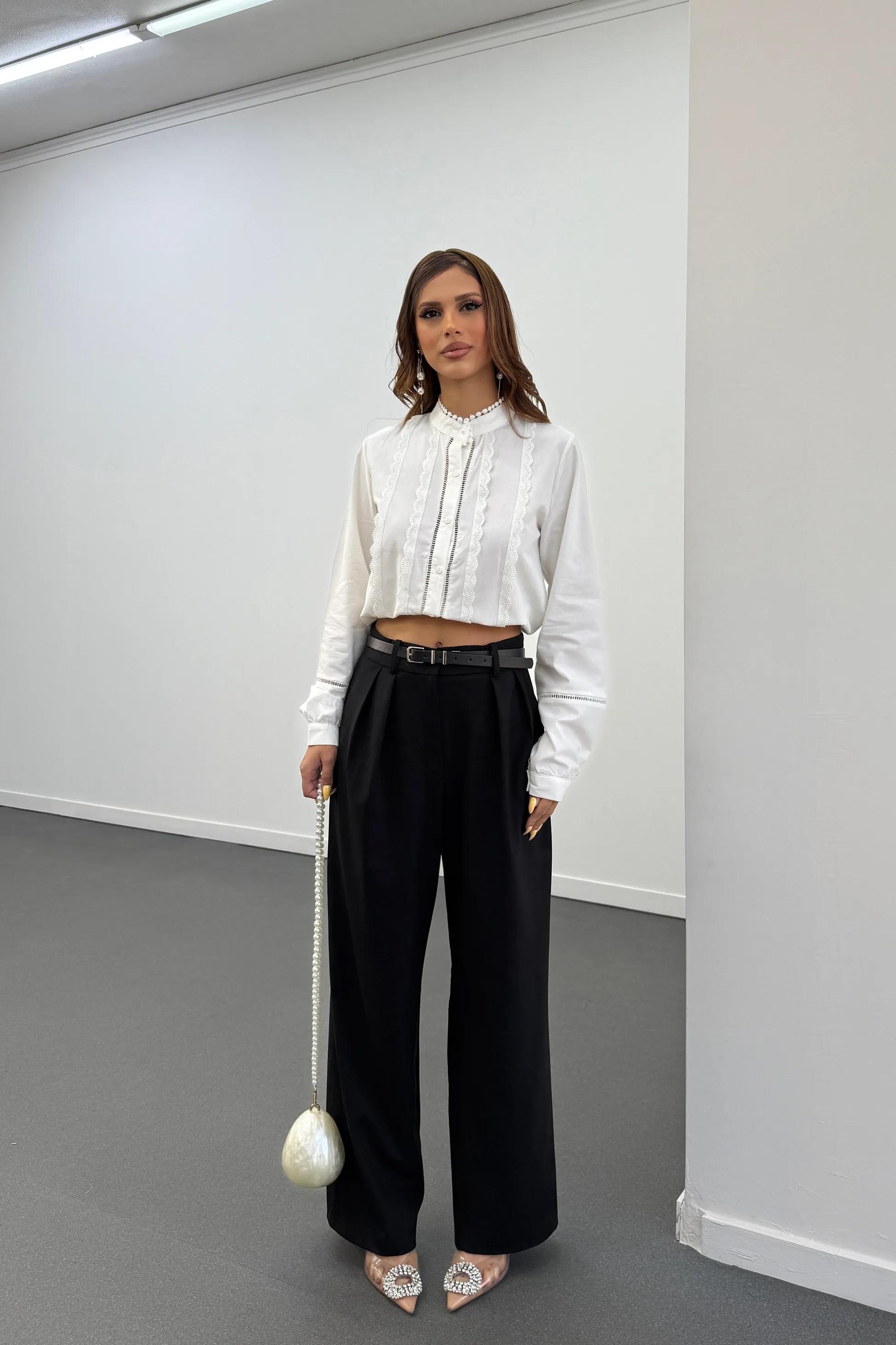 Asra Siyah Pileli Kumaş Pantolon