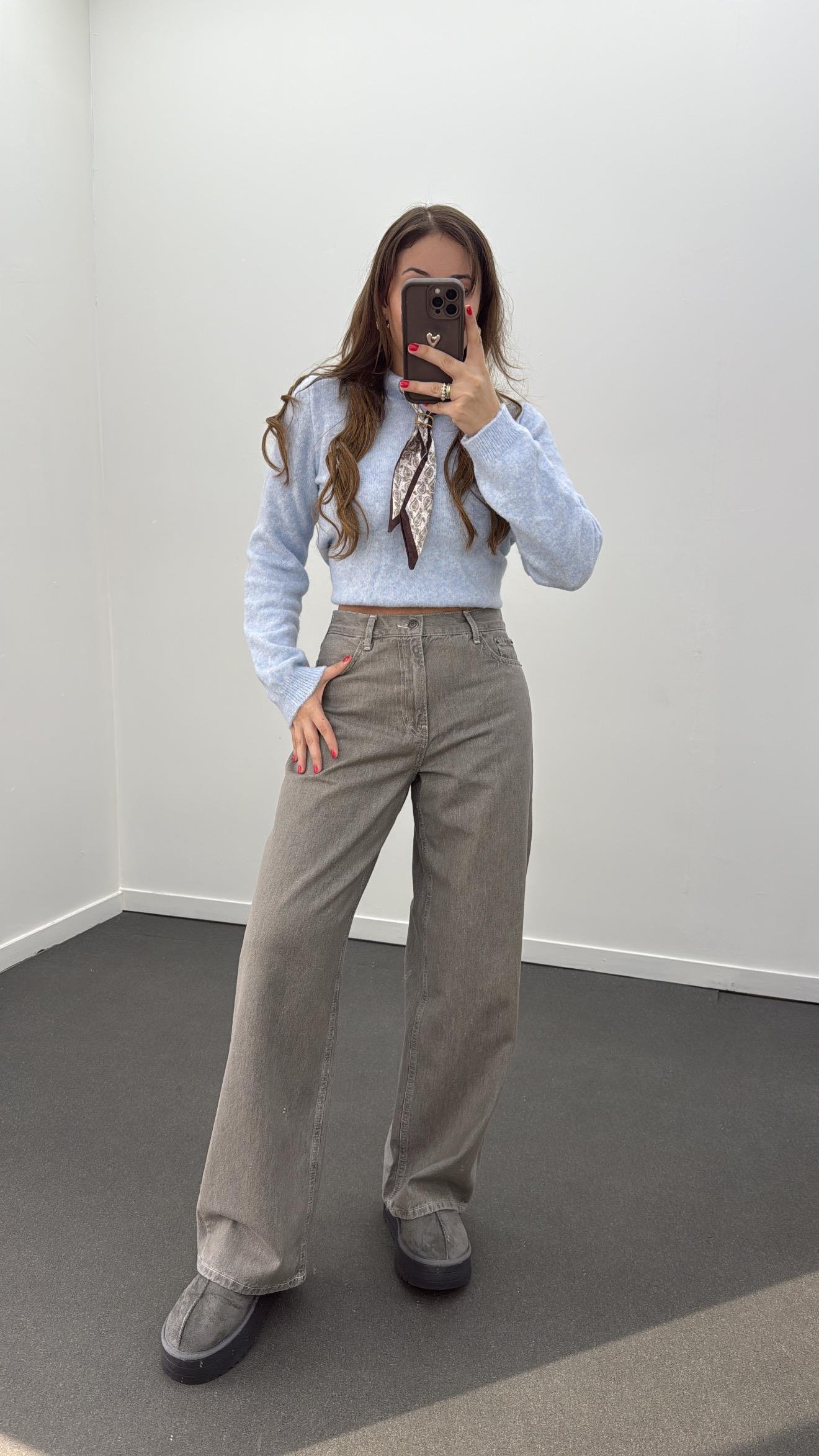 Astrid Gri Yıkamalı Palazzo Jeans