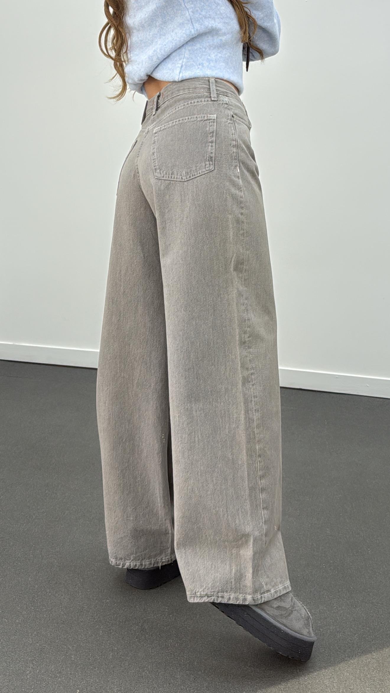 Astrid Gri Yıkamalı Palazzo Jeans