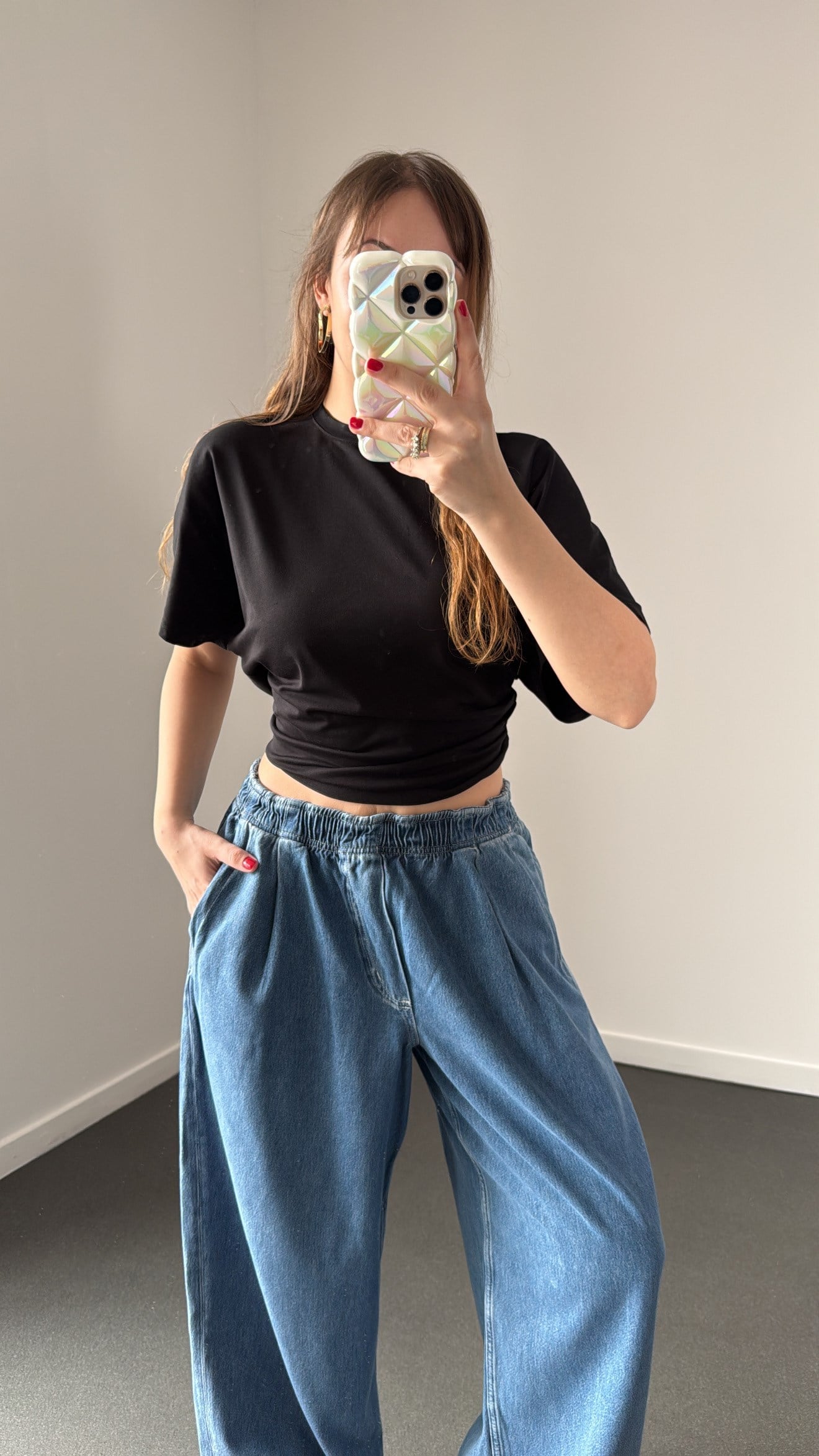 Audrey Siyah Modal Yanları Büzgülü Tshirt