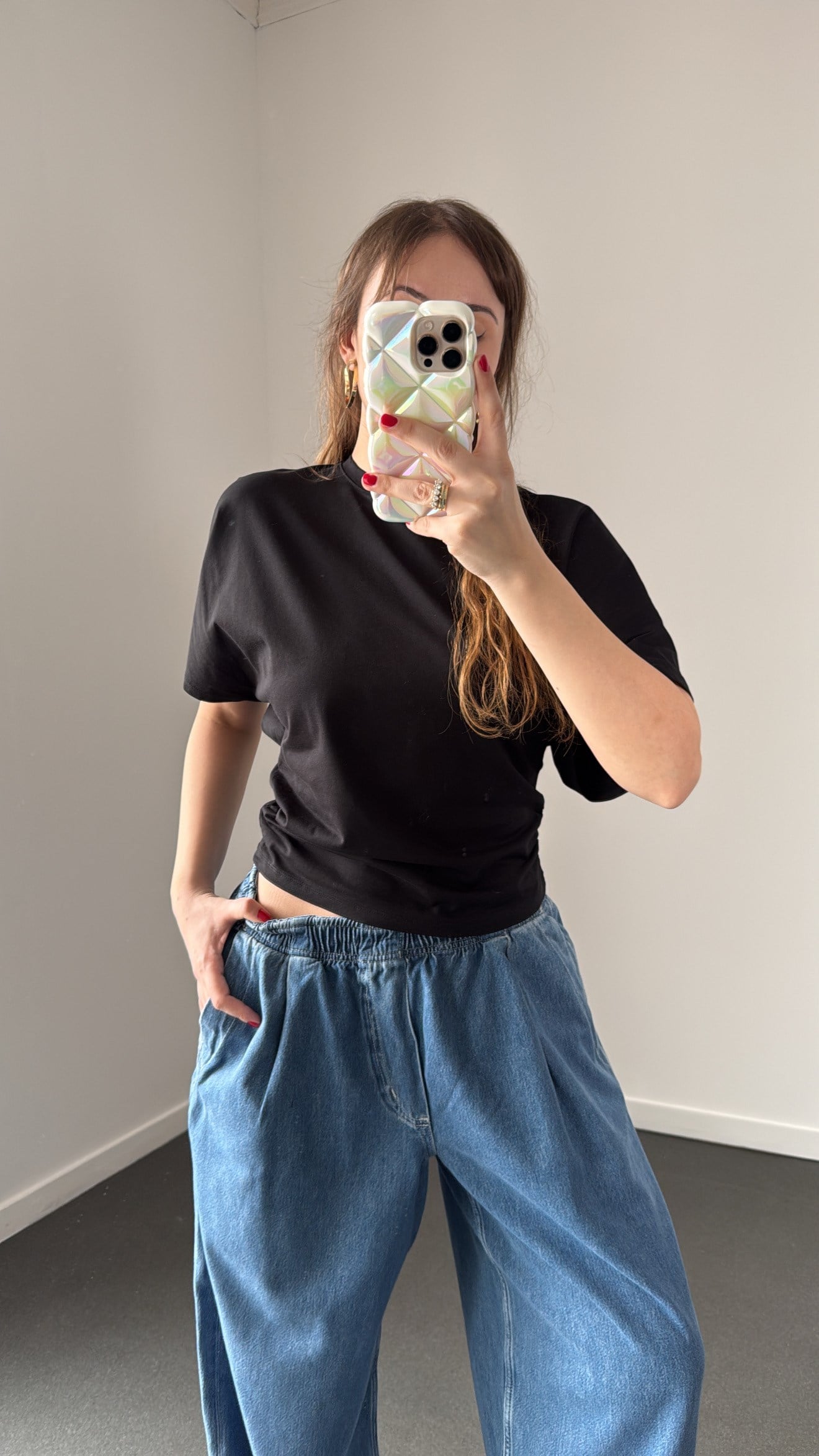 Audrey Siyah Modal Yanları Büzgülü Tshirt